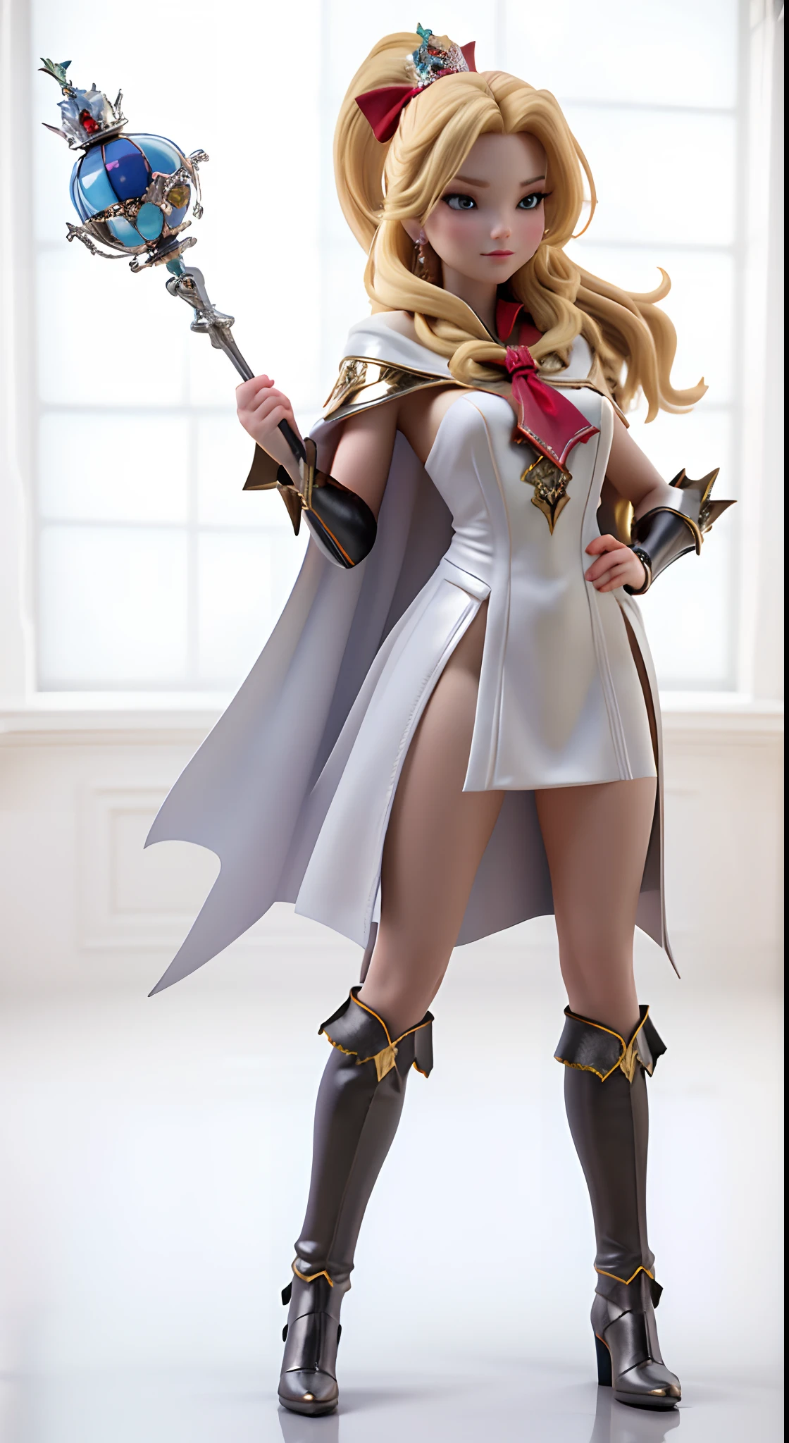 masterpiece,best quality,HDR,high-definition,Intricate Details,vray render,octane render,1girl, cute, long blonde hair, red cape, evil queen, ice queen, succubus, sexy