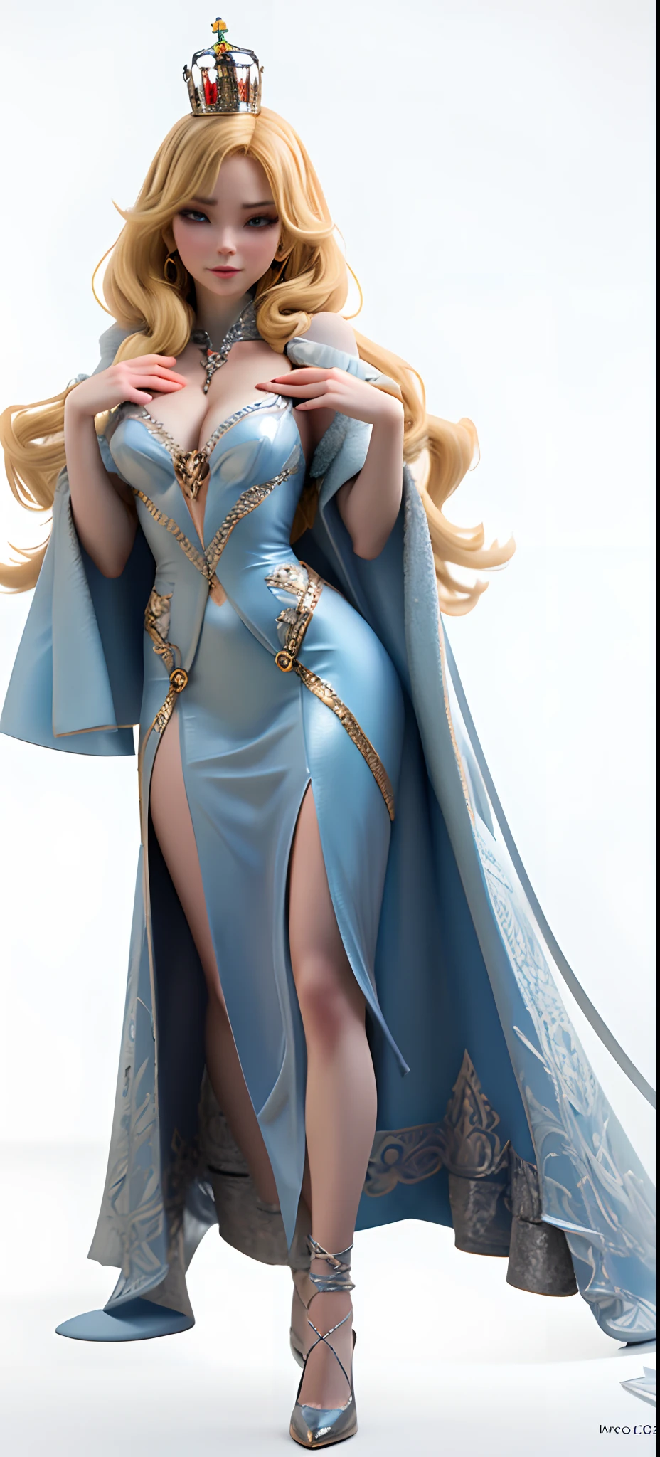 masterpiece,best quality,HDR,high-definition,Intricate Details,vray render,octane render,1girl, cute, long blonde hair, red cape, evil queen, ice queen, succubus, sexy