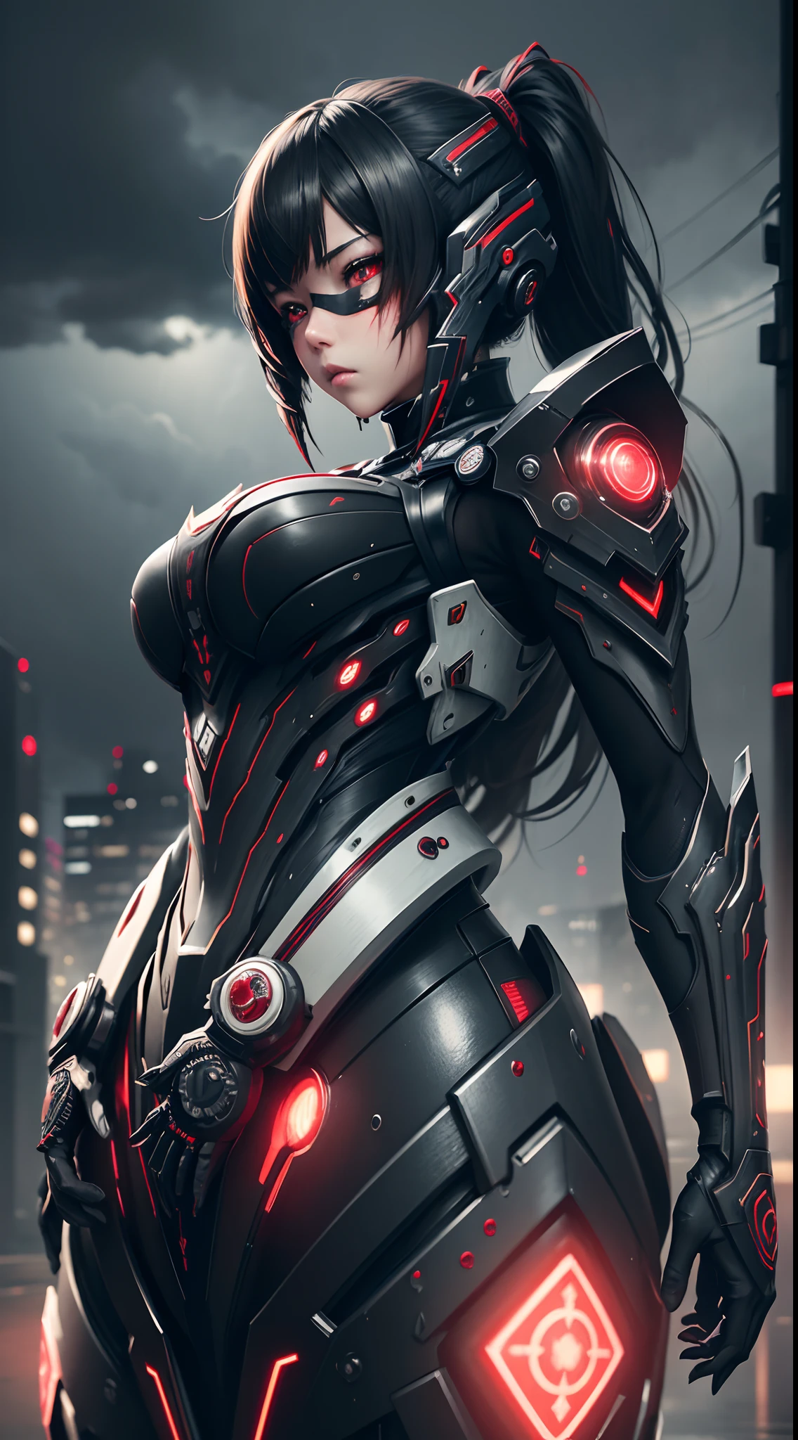 ((Best quality)), ((masterpiece)), (detailed: 1.4), (Absurd), angry princess, ((action pose)), (((woman with all-black graphite-colored skin)))), ((black mask with red eyes)), ready for war, black kinetic skin with exposed black muscles, hot woman, sculptural body with defined muscles, mouth closed, muscular body covered by a micro bikini, whole body covered by golden stars, ((medium breasts)), (eyes with heavy makeup and very black without pupils), (((short black hair Colonel Motoko style)), (stars covering the body), ((drawings of golden stars on the arms)), very long eyelashes, heavy eye makeup, lots of jewelry, by mucha, niji --V5, close to the real, psychopath, crazy face, sexy pose, background with a giant Gundam-style robot head, 2 piece clothing, pastel, centered, scale to fit dimensions, HDR (High Dynamic Range),Ray Tracing,NVIDIA RTX,Super-Resolution,Unreal 5,Subsurface dispersion, PBR texture, Post-processing, Anisotropic filtering, Depth of field, Maximum clarity and sharpness, Multilayer textures, Albedo and specular maps, Surface shading, Accurate simulation of light-material interaction, Perfect proportions, Octane Render, Two-tone lighting, Wide aperture, Low ISO, White balance, Rule of thirds, 8K RAW, crysisnanosuit