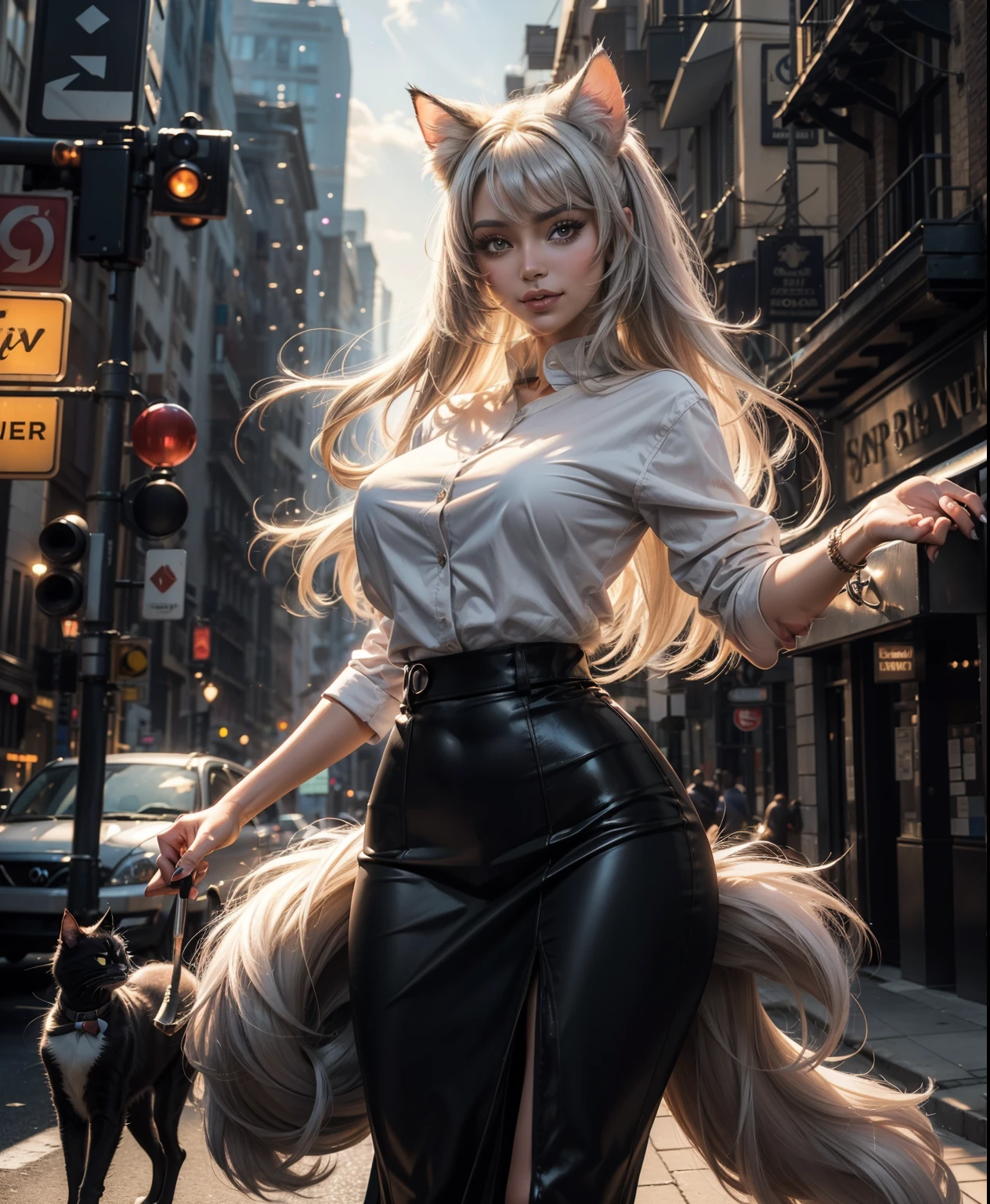 Melancholy lighting, Take it easy, calm, shine, masterpiece, best quality, 1 girl, (JinxLol: 1.2), (ultra photorealistic: 1.3), (masterpiece: 1.4), best quality, ((realistic)), high quality, Ultra Detailed, ((real image)), ((realistic skin)), ((realistic face)), (illustration: 1.05), (beautiful: 1.05), (beautiful detailed eyes: 1.05), (exposing big boobs:1.0), (cinematic light: 1.1), full body, accurate proportions, 25-year old girl, CURVY model (wearing sexy lab coat), (wearing sheer micro dress:1.3), ((sitting on edge legs spread showing :1.3))waves, BLOND hair fluttering in the wind, long legs, slightly open feet, butt, blushing, shyness, clavicle, abs, double texture, beautiful and delicate face, fair skin, real skin, (face detail), couples, super high res, 8k, parameters Best quality, masterpiece, super high res, (Realistic 2.0), more details, detailed skin, wide smile, white teeth, VOLUMINOUS GINGER BLONDIE hair, perfect and well-drawn eyes, girlfriend, cute, pretty, studio illumination, (modern laboratory surronding:1.2), (((PERFECT EVEN EYES:1.2))),(sexy posing:1.5)