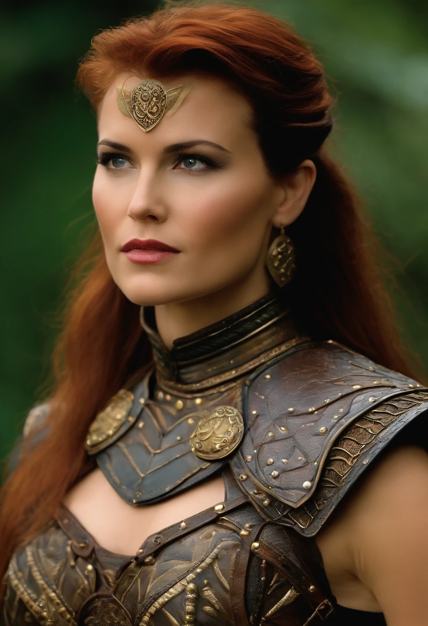 Hudson Leick Face, Callisto's leather armor from Xena