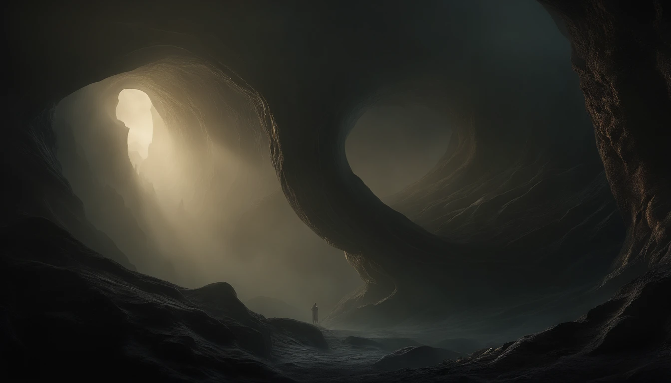 Dark and Sinister Abyss.
A hauntingly beautiful and atmospheric image of a swirling, dark abyss with shadowy tendrils reaching out. The scene is bathed in an eerie, ethereal glow that illuminates the twisted rock formations and adds a touch of mystery. In the distance, dimly glowing demonic eyes peer out from the darkness, their malevolent presence sending shivers down the spine. The overall composition is surreal and captivating, drawing the viewer into the depths of this otherworldly realm.