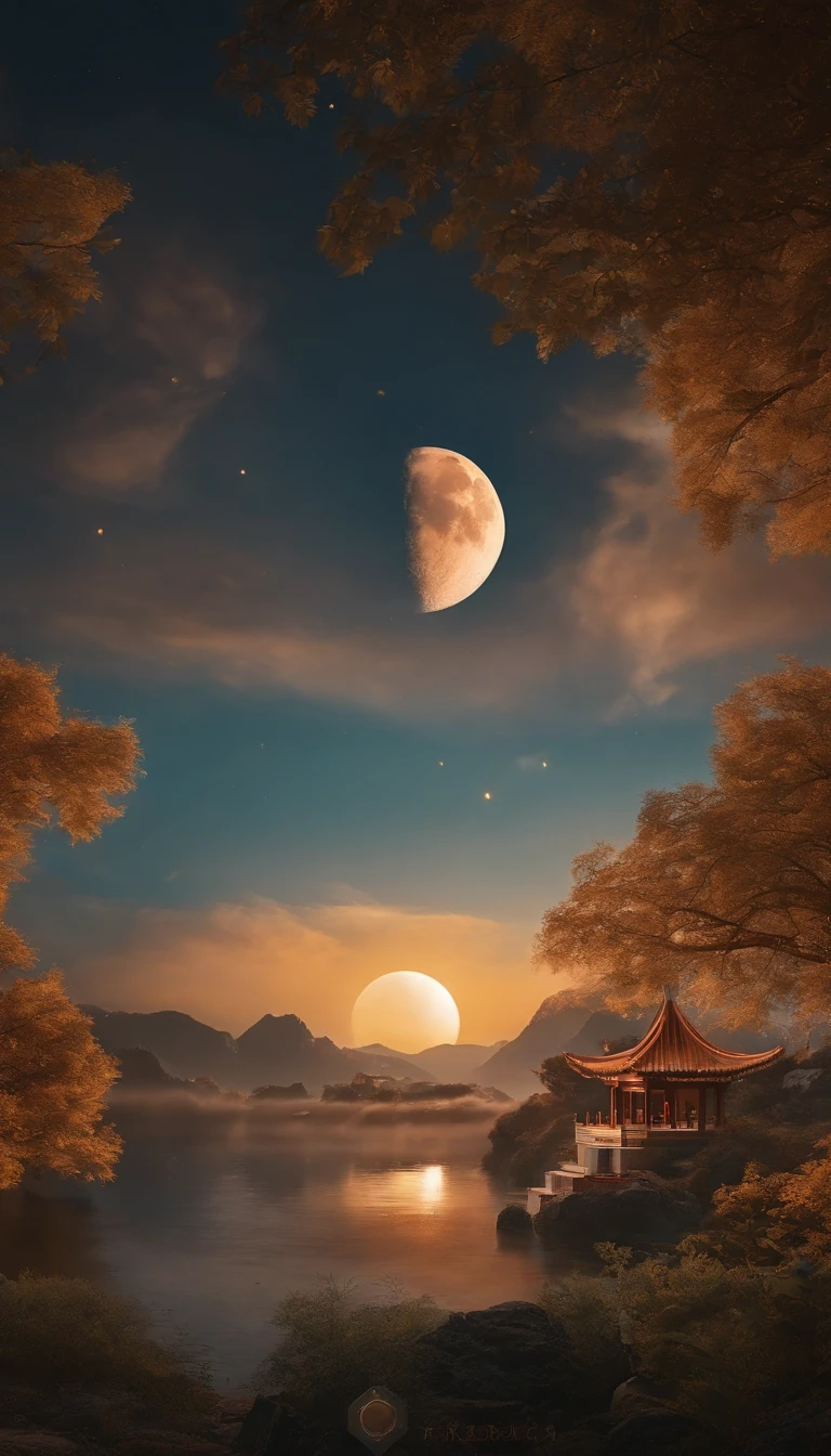 4K,Graphic design,Commercial shooting, Shoot from a retro perspective,during night,Huge Full Moon,A small amount of smoke,Cans,A small amount of Cantonese egg yolk mooncakes, Mooncake size, poster for, Fresh style background, Attractive, photorealistic colors, Ultra HD,tmasterpiece,romanticism lain,Atmospheric perspective, Ray tracing, Minimalism, Ray tracing, Close-up, 8K, Super detail, ccurate, Best quality, hyper HD
