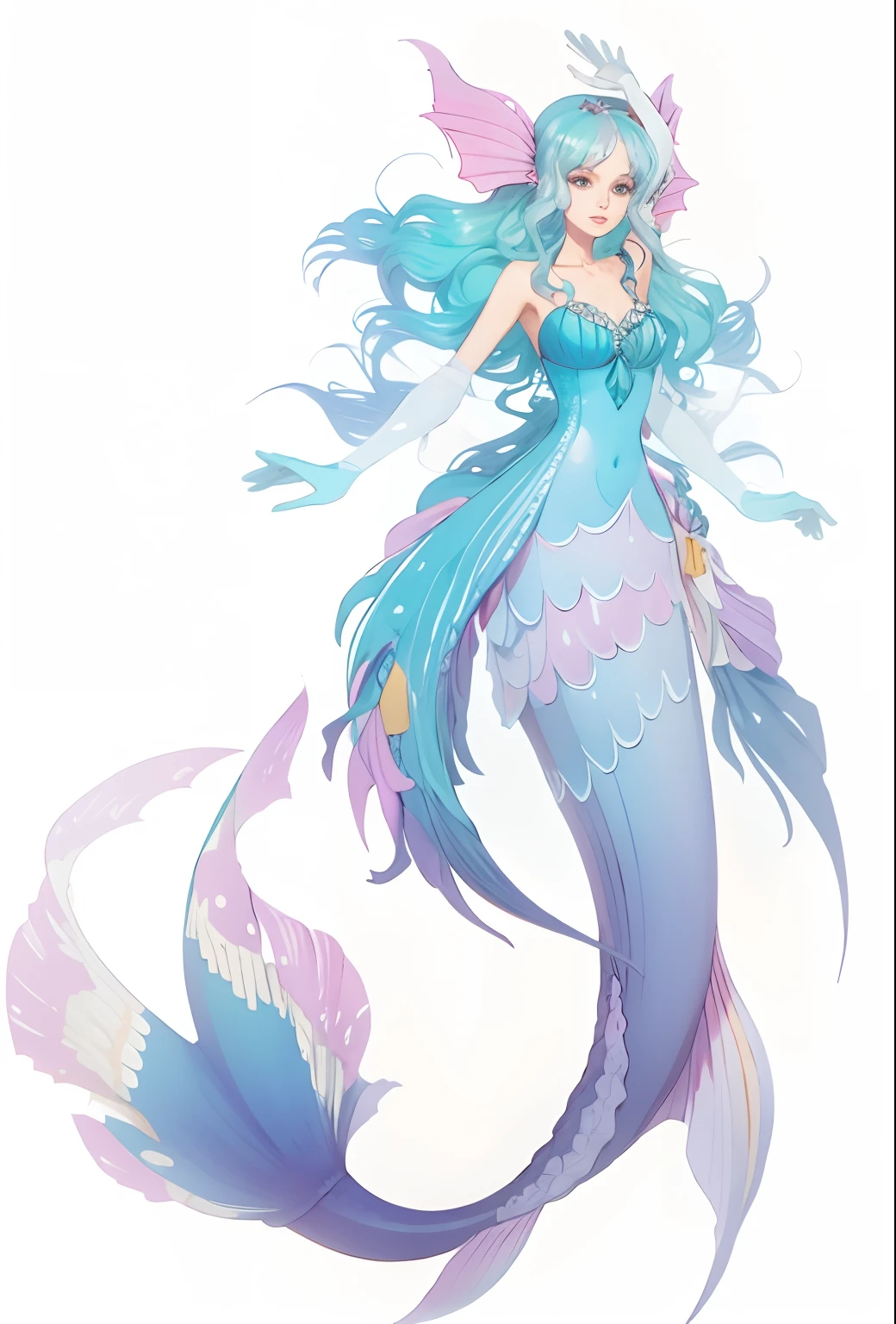 1character, female, mermaid, wearing pearl necklace, green eyes, black hair. (masterpiece:1.2), (best quality:1.3)