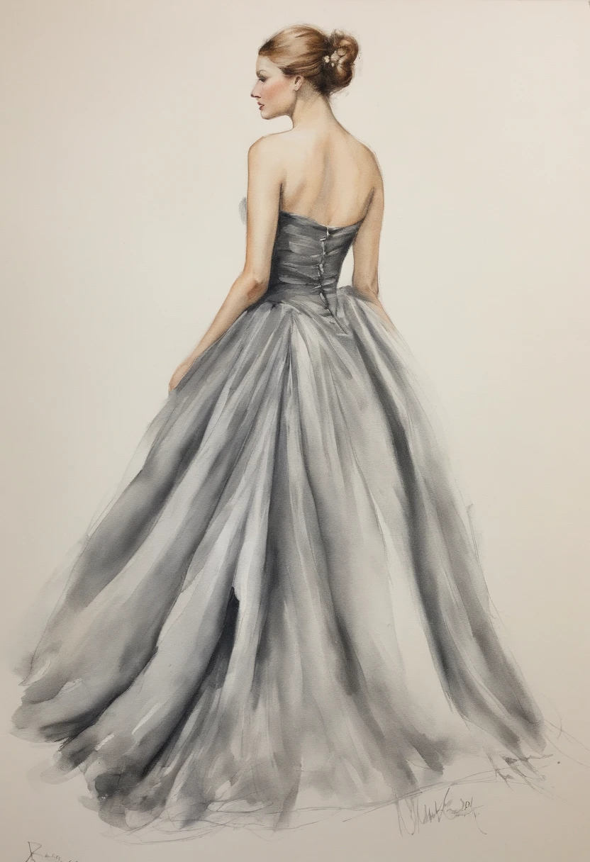 Pencil sketch of a dress dress , Charcoal painting by William Tweig-Smith, CGSetnação, arte figurativa, charcoal drawing, Pencil sketch