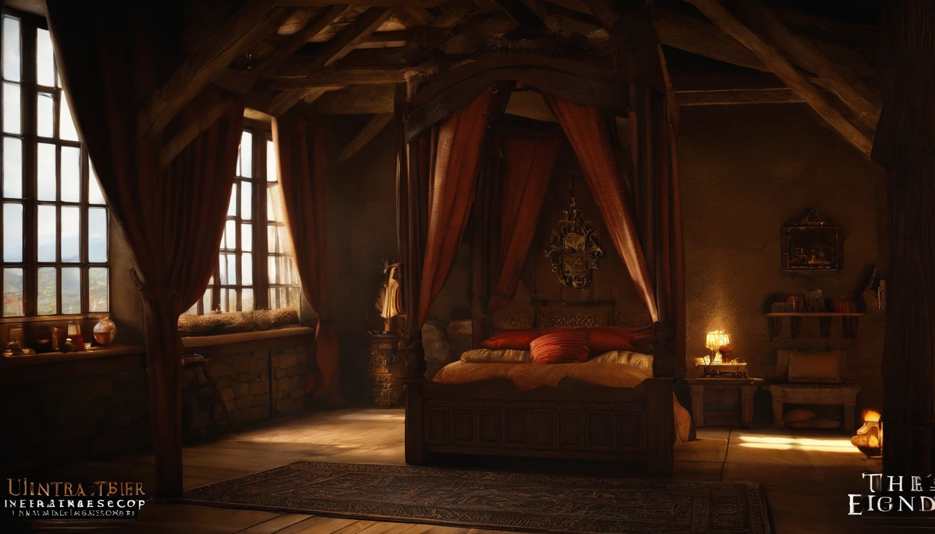 house interior, bedroom, medieval, single bed, poor, unpopulated, ultra detail