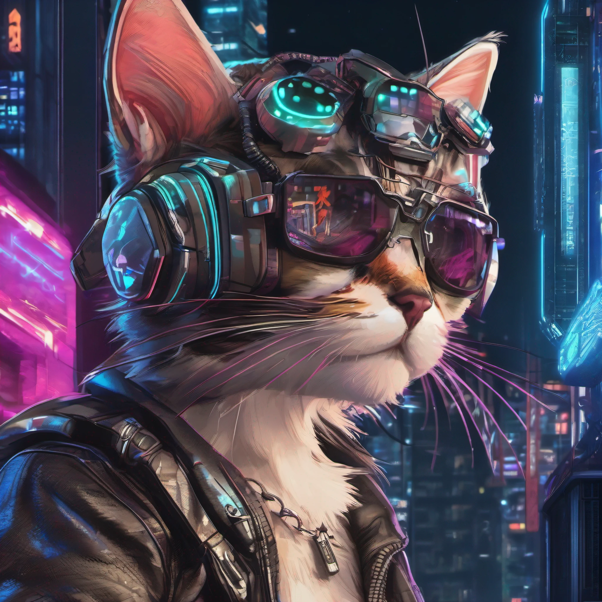 Cat chibi with hyper-realistic cyberpunk style in cyberpunk aesthetic cyberpunk shading, cyberpunk leon