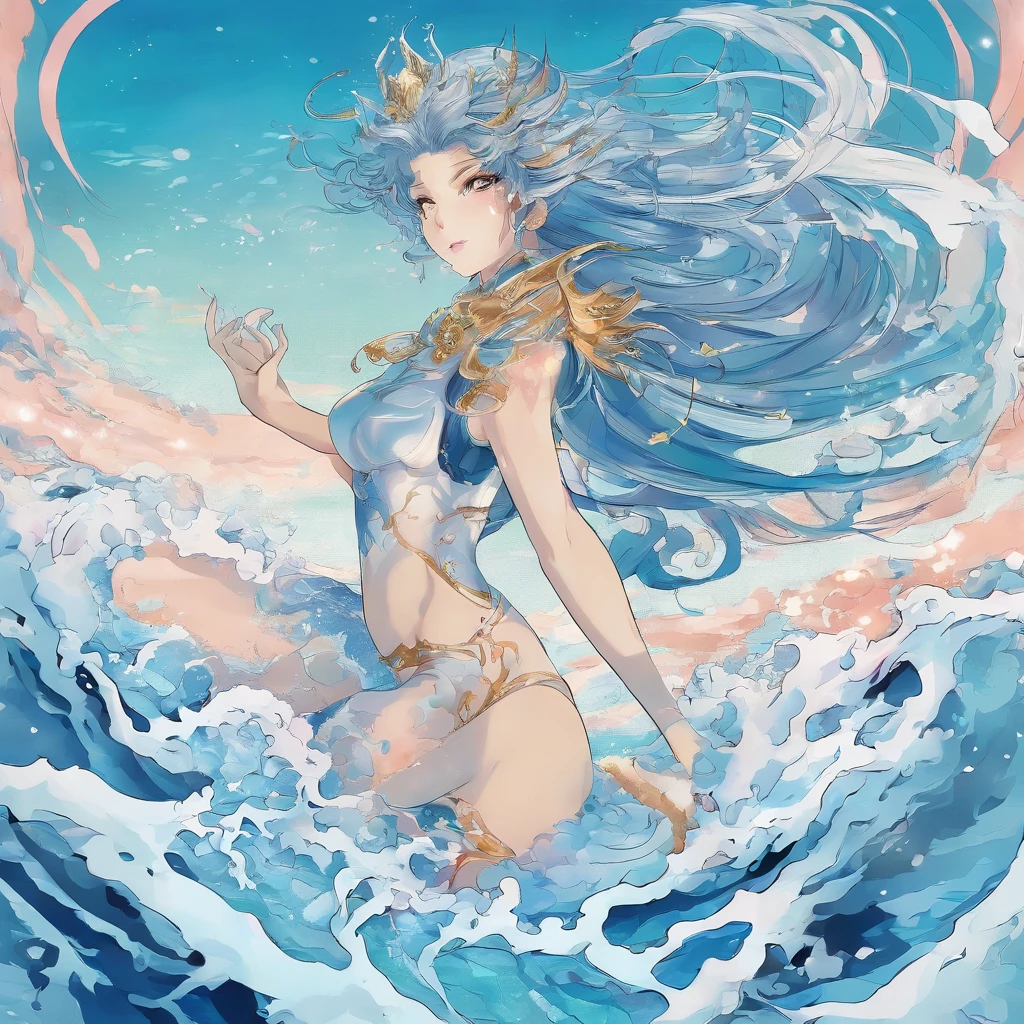 Baixo Rt. - 66 Female character Triton, on an icy sea, delicate face features, corpo forte