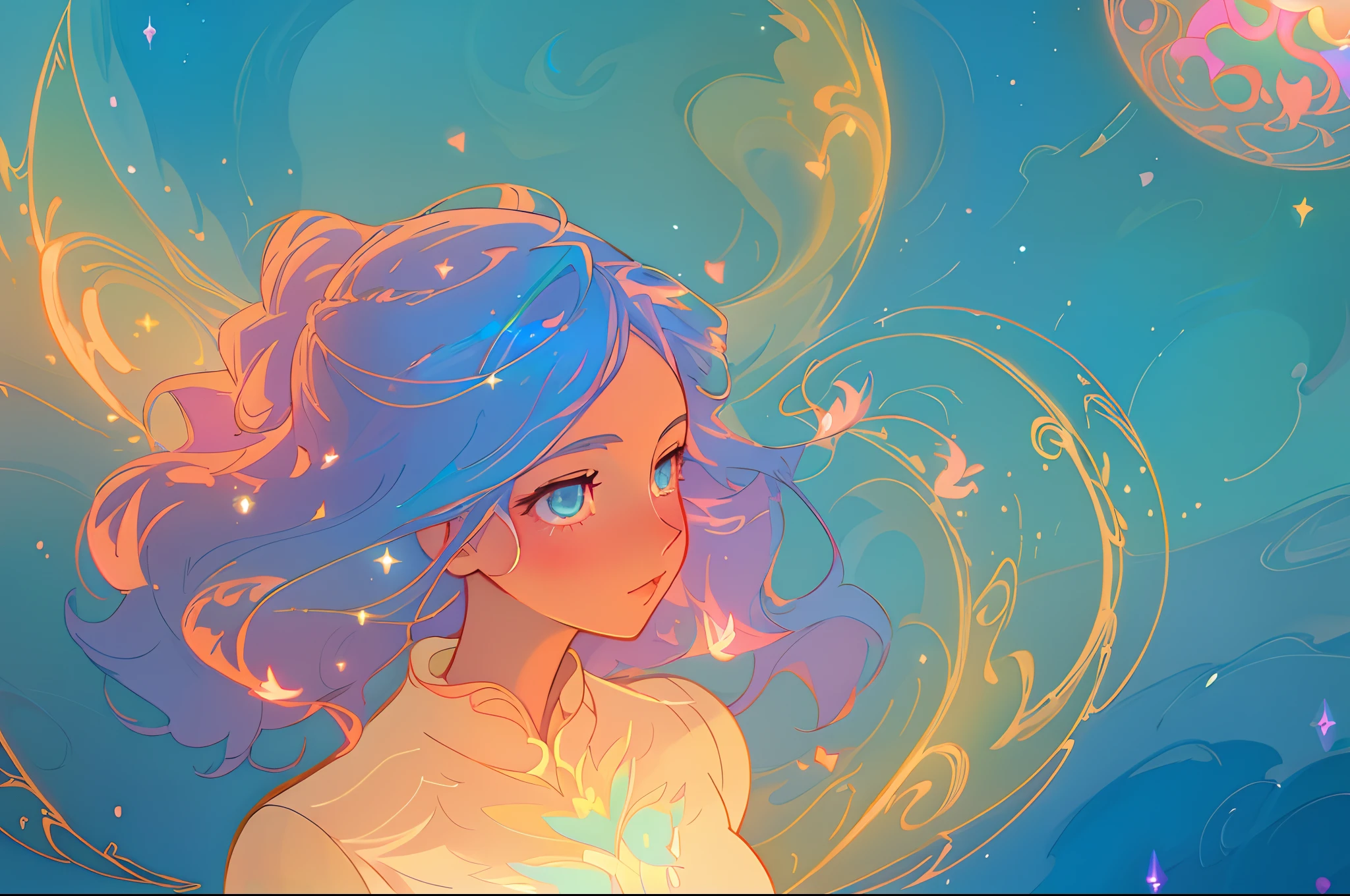 anime, princess flowing gown, glowing ethereal hair, anime girl with cosmic hair, beautiful young wind spirit, beautiful anime art style, beautiful digital illustration, inspired by Glen Keane, inspired by Lois van Baarle, disney art style, glowing aura around her, jen bartel, glowing lights, (masterpiece, best quality), sharp focus, 8k resolution, intricate detail, highly detailed, swirling lines of light, magical lights, whimsical, magical, fantasia background, pastel colors, beautiful girl, golden ratio, perfection, beautiful face, sparkling detailed eyes