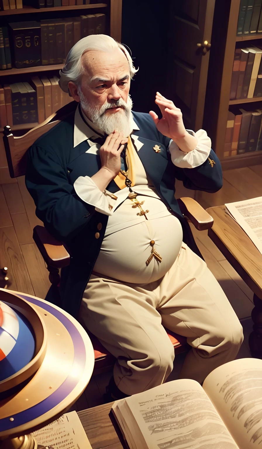 Centered full-body photo Centered full-body photo Bottom left angle near the groin
65 years, fotografia de corpo inteiro. (((Galileo Galilei Astronomer and physicist))), enorme rolo , Coxas grossas. He
is dressed in men's social clothing of the sixteenth century.He's belly
huge fat belly extremely thick protruding morbid thighs, gesturing with your hands, he's teaching, he's praying Replicate. He is sitting in a chair near a table with books and experiments or a pendulum bezel or clock, Sixteenth-century library setting