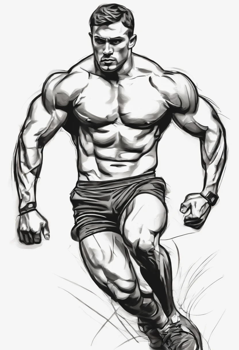 Sketch of rough coal without background, Muscular male figure,Running stance,Clean line art,+Expressive lines,In the expressive sketch painting style, hatching, Black and white sketch, handpainted, Linear style::Sketch note style sketch
