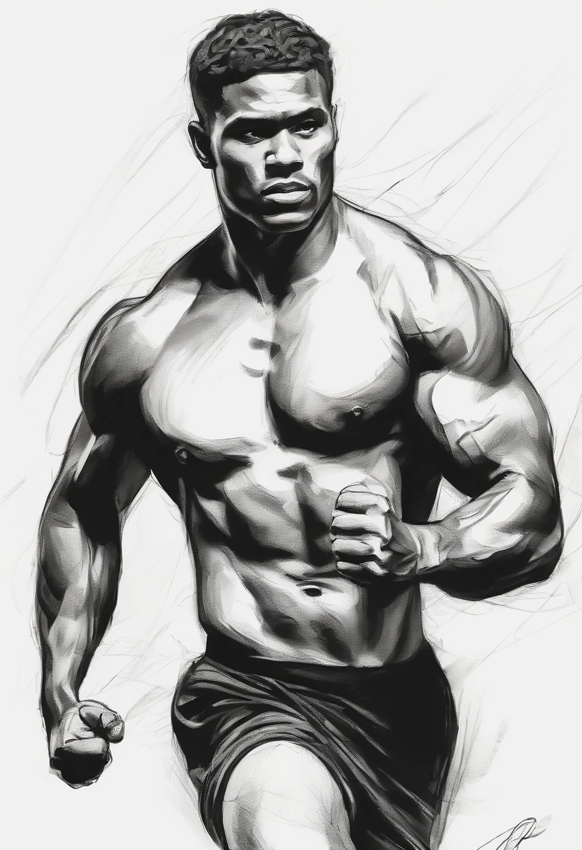 Sketch of rough coal without background, Muscular male figure,Running stance,Clean line art,+Expressive lines,In the expressive sketch painting style, hatching, Black and white sketch, handpainted, Linear style::Sketch note style sketch