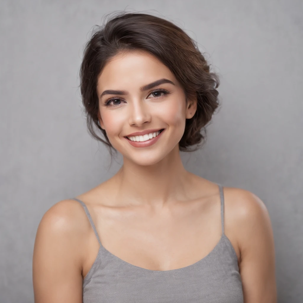 (Photo: 1.3) af (Reality: 1.3),Hispanic Americans soft light, clear face, happy, cheerful, smiling, warm light, ((grey white background)), ((gray white background)). ((grey wall background)) avatar, (long or short hair), smile, handsome, young,, short hair, smile, (medium close-up)