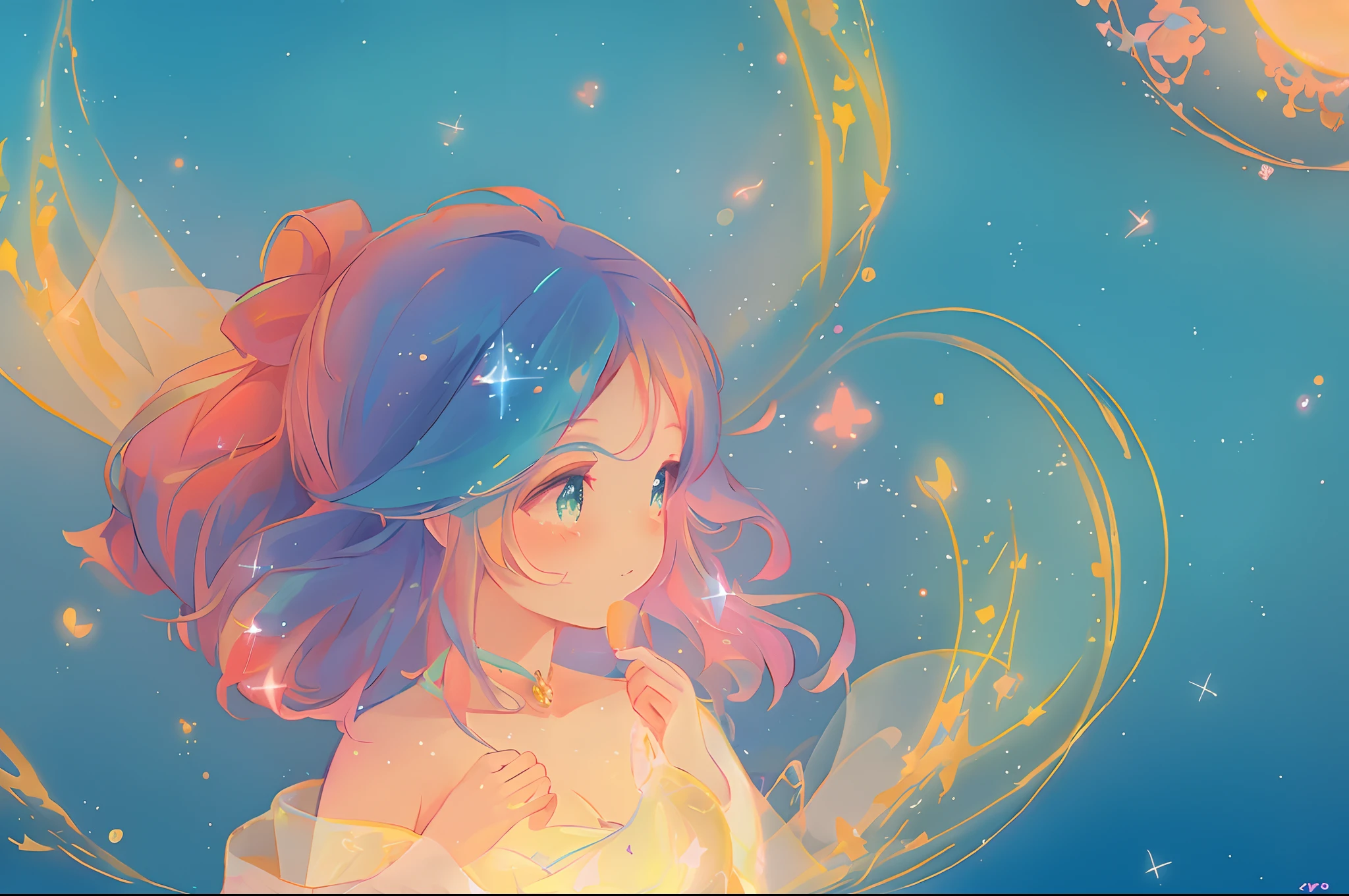 anime, princess flowing gown, glowing ethereal hair, anime girl with cosmic hair, beautiful young wind spirit, beautiful anime art style, beautiful digital illustration, inspired by Glen Keane, inspired by Lois van Baarle, disney art style, glowing aura around her, jen bartel, glowing lights, (masterpiece, best quality), sharp focus, 8k resolution, intricate detail, highly detailed, swirling lines of light, magical lights, whimsical, magical, fantasia background, pastel colors, beautiful girl, golden ratio, perfection, beautiful face, sparkling detailed eyes