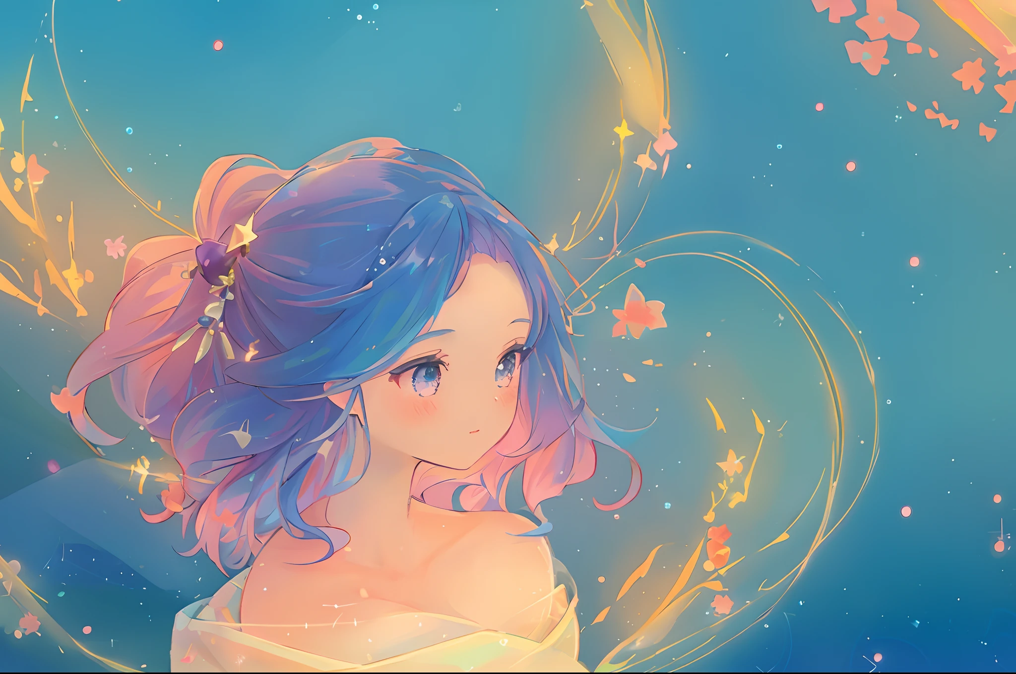 anime, princess flowing gown, glowing ethereal hair, anime girl with cosmic hair, beautiful young wind spirit, beautiful anime art style, beautiful digital illustration, inspired by Glen Keane, inspired by Lois van Baarle, disney art style, glowing aura around her, jen bartel, glowing lights, (masterpiece, best quality), sharp focus, 8k resolution, intricate detail, highly detailed, swirling lines of light, magical lights, whimsical, magical, fantasia background, pastel colors, beautiful girl, golden ratio, perfection, beautiful face, sparkling detailed eyes