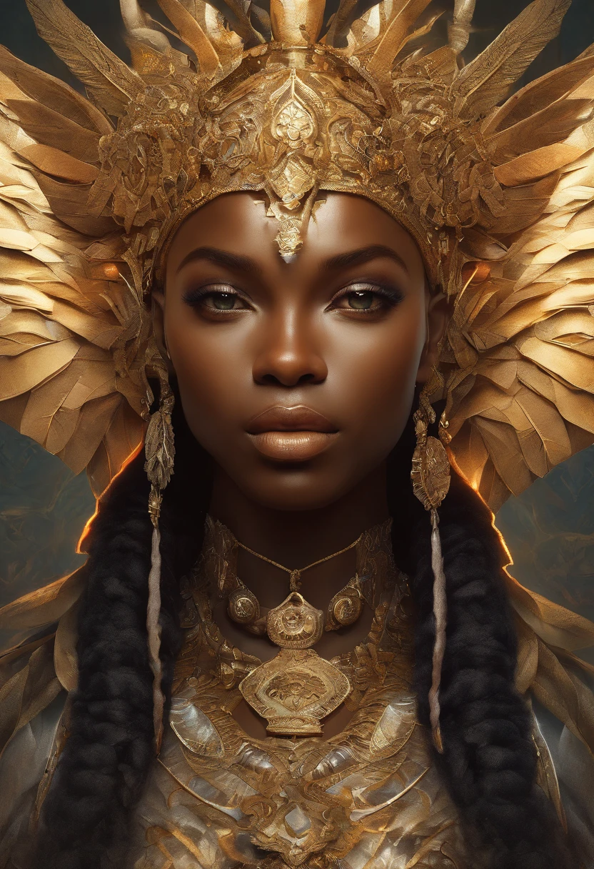 (masterpiece) An insanely detailed photo of an extremely beautiful and sensual black woman made out of gold, skin made out of liquid gold, with golden eyes, in the style of bio art, raw metallicity, black and white mastery, golden African influence, pure color, close-up, woman, stock photo, masterpiece, best quality, high quality, extremely detailed cg unity wallpaper 8k, scenery, award winning photography, hdr, trending artstation, trending cgsociety, intricate, high detail, cinematic lighting, beautiful woman, humanoid --auto --s2