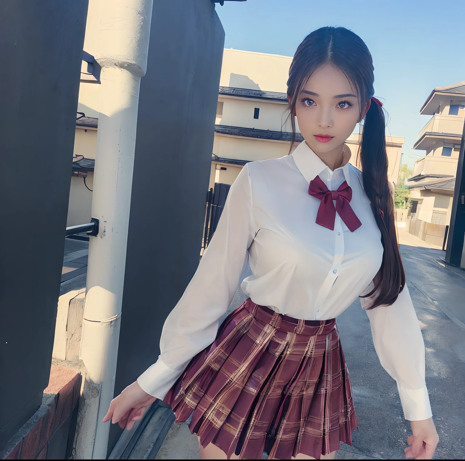 1girl,perky breasts,semi-long hair,deep black hair,straight hair,expressionless,looking back,mouth mask,perfect eyes,blue eyes,groomed eyebrows,
BREAK ,cardigan,tartan check skirt,frilled panties,upskirt,from below,
BREAK from behind,dutch angle,outdoor,station,escalator,((depth of field,portrait)),
BREAK score_9,source_anime,rating_explicit,uncensored,