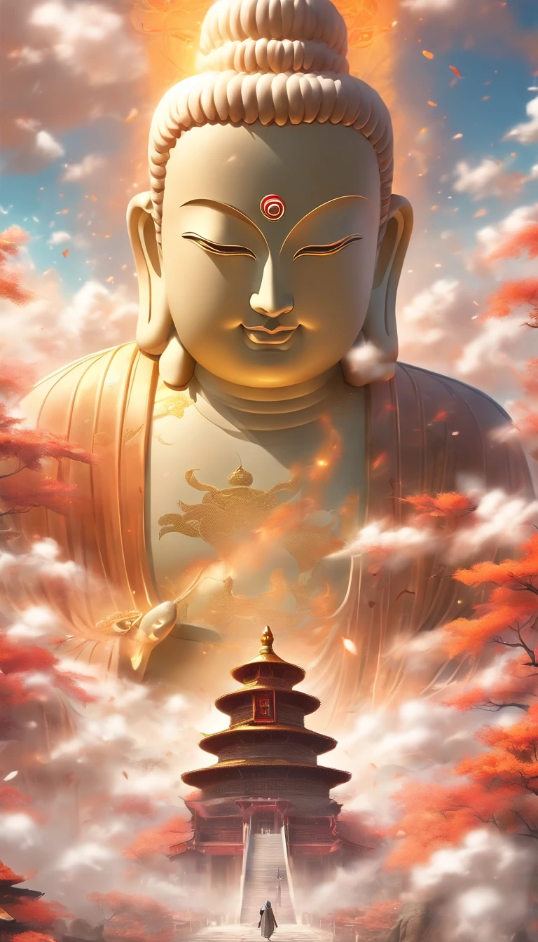 ((Masterpiece))，(Best quality))，China-style，In the sky, The clouds form a huge Maitreya Buddha statue，Gaze at the earth，Standing Buddha statue，with light glowing，Glow effects，Pilgrims on the road，Hyper-realistic，Ultra photo realsisim，Real Photographics，8K，High definition，high qulity，Works of masters，super-fine，Chinese black and white ink style，（（（white colors））），Decolorization，Smudge，ink，8K，super-fine，high qulity，（（（OC renderer）））