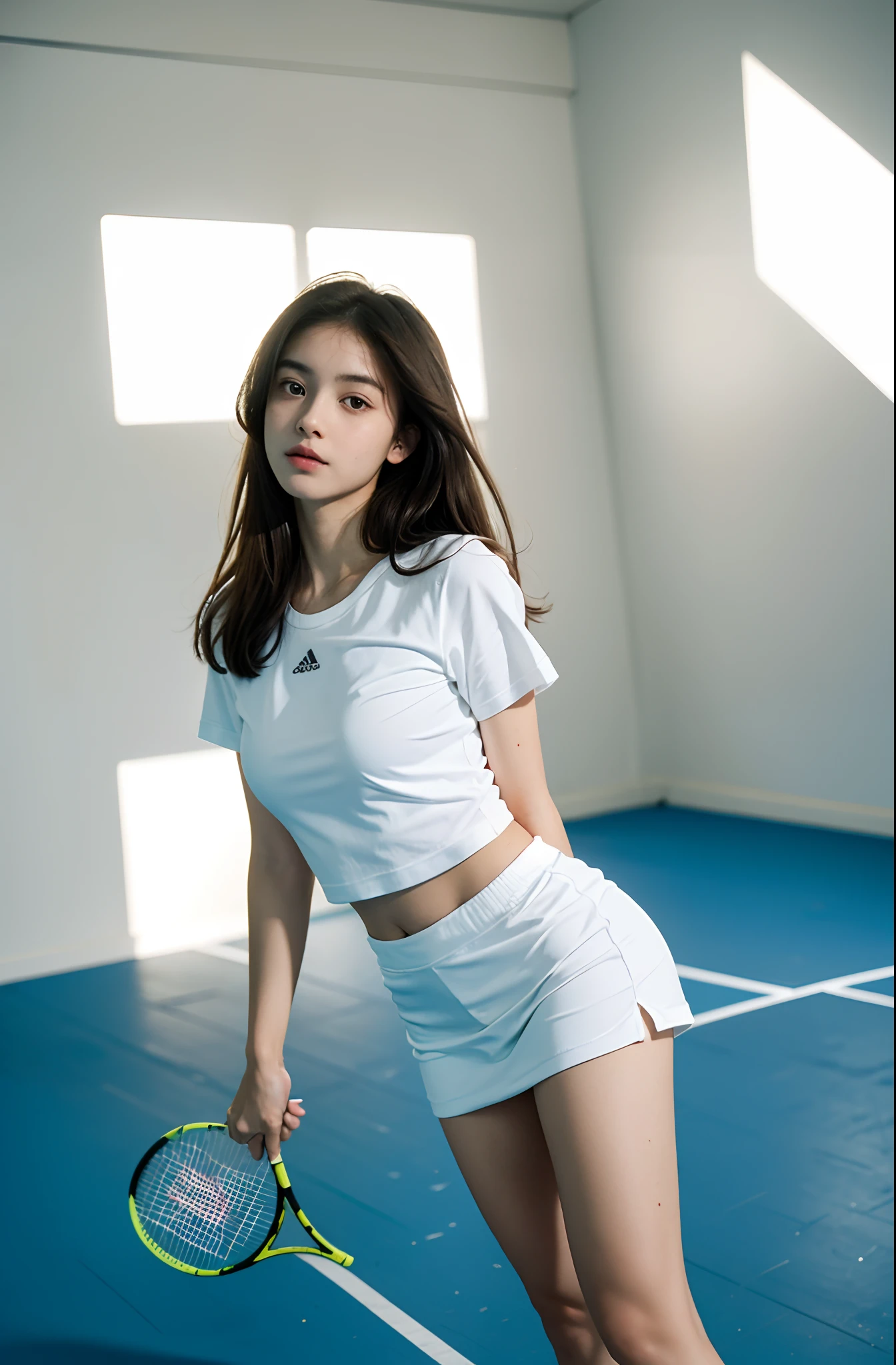 beautiful indian girl, with black volleyball uniform, very skinny, slendered abs, outside the athletic field, ((Scrawny, )), photoshotrealisitic, photoshot, work of art, realisitic, 真实感, photoshot真实感, hight contrast, photoshotrealisitic digital art trending on Artstation 8k HD high definition detailded realisitic, detailded, texture skin, hyper detailded, realisitic texture skin, armour, best qualityer, ultra high resolution, (photoshotrealisitic:1.4),, high resolution, detailded, raw photoshot, re sharp, by lee jeffries nikon d850 film stock photoshotgraph 4 kodak portra 400 camera f1.6 lens rich colors hyper realisitic lifelike texture dramatic lighting unrealengine trending on artstation cinestill 800, Raquel Cook, standing full in the gym, in front of the volleyball net, front camera,