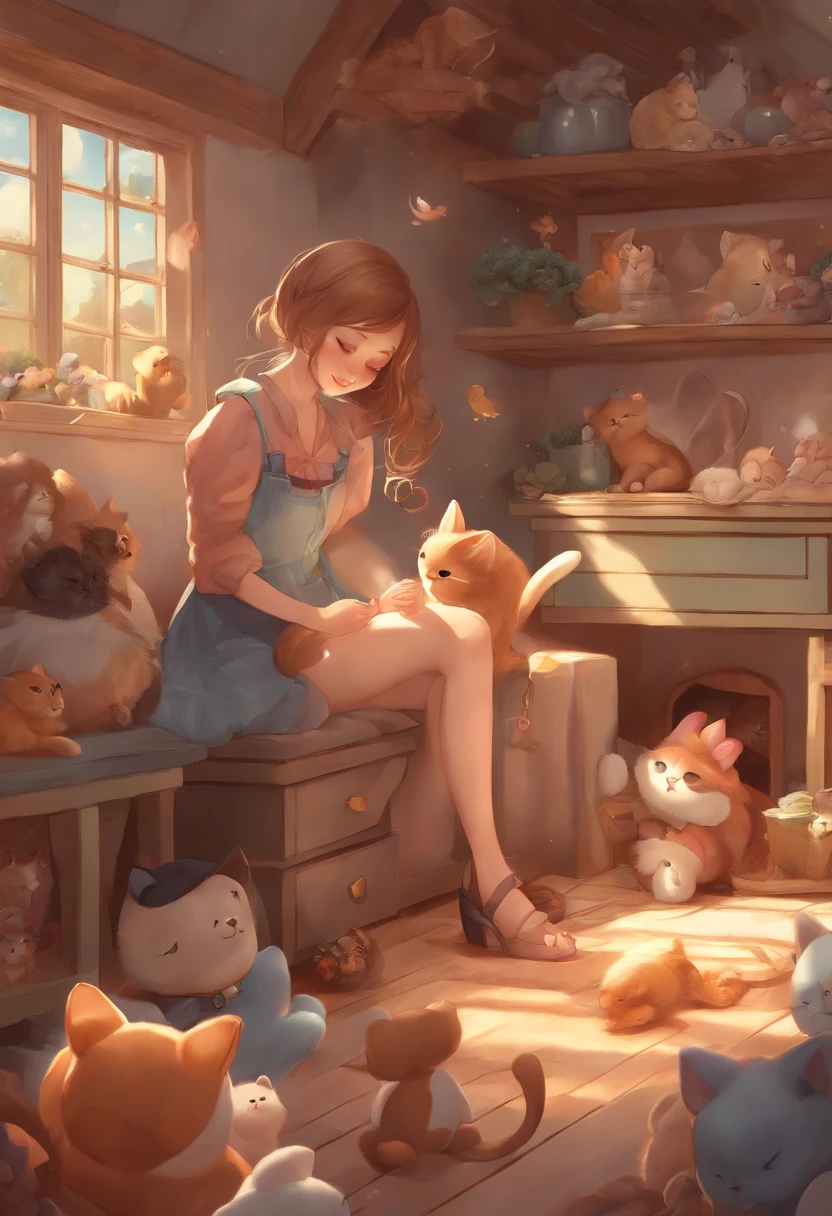 Anime girl with lots of stuffed animals and cats, cute detailed digital art, Poe Ryan Yee, Beautiful Art Style, Adorable Digital Painting, beautiful digital art, Cute detailed illustration, digital anime illustration, 3D rendering of official art, Official art of high detail, Official illustration of the character, anime stylized, kawaii hq render, pokemon art style, cute illustration, detailed fan art
