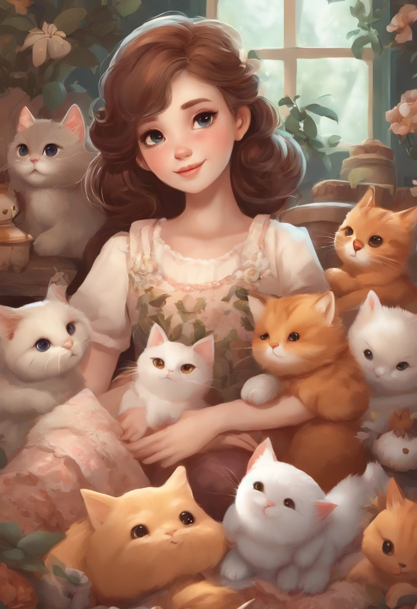 Anime girl with lots of stuffed animals and cats, cute detailed digital art, Poe Ryan Yee, Beautiful Art Style, Adorable Digital Painting, beautiful digital art, Cute detailed illustration, digital anime illustration, 3D rendering of official art, Official art of high detail, Official illustration of the character, anime stylized, kawaii hq render, pokemon art style, cute illustration, detailed fan art