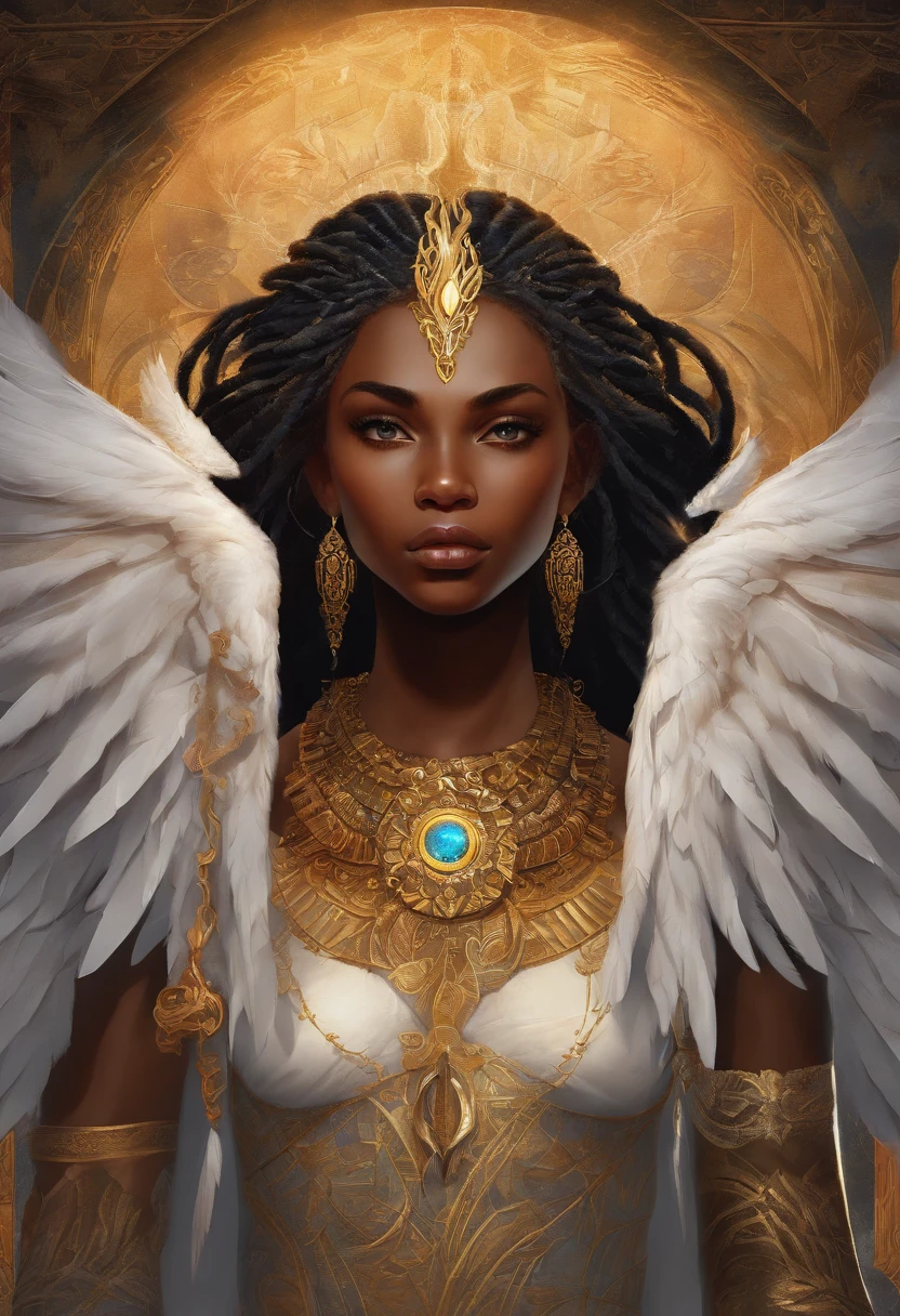 An 8K high-definition portrait of an African black man, anjo de 18 anos, de corpo inteiro, beleza do Deus Ebano, beleza de um deus, muito bonito ((Um homem africano ?????, anjo)) A black angel man with several majestic wings, cabelos longos e cacheados, Deus do Mar, Deus do Oceano, Luthien, arte de deus, Deus da mitologia grega, Deus da Lua, Deus do amor e da paz, deus bonito, Mitologia do Deus da Terra, o deus Eros, Um retrato impressionante de um deus, Frank Kelly Freas, Estilo Karol Bak, ((beautiful face)), Ultra Definition, melhor qualidade, 32k ultra | | | ||, Ultra HD | | | |