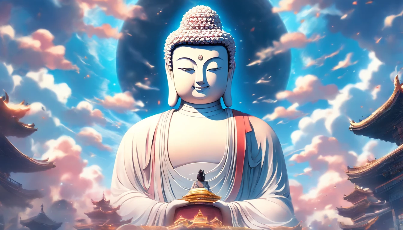 Sumo wrestler meditating, Cherry blossom garden at night, Full moon and lotus、The Buddha is watching
