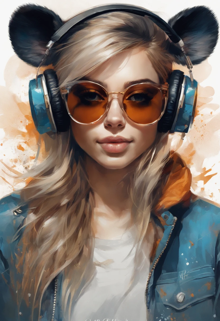 Perfect centering, Cute mouse, Wear a student team jacket, Wearing sunglasses, Wearing headphones, cheerfulness, Standing position, Abstract beauty, Centered, Looking at the camera, Facing the camera, nearing perfection, Dynamic, Highly detailed, smooth, Sharp focus, 8K, high definition resolution, illustration, Art by Carne Griffiths and Wadim Kashin, White background