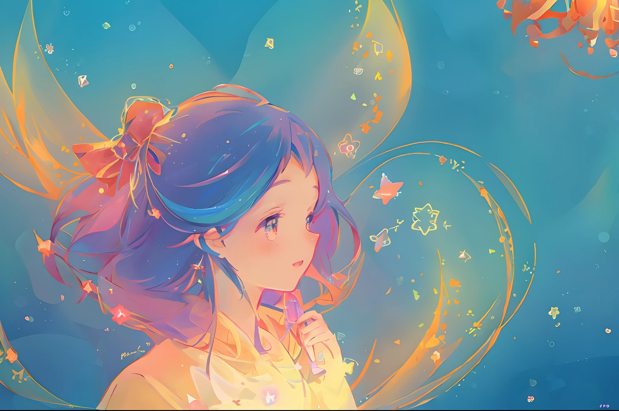 anime, princess flowing gown, glowing ethereal hair, anime girl with cosmic hair, beautiful young wind spirit, beautiful anime art style, beautiful digital illustration, inspired by Glen Keane, inspired by Lois van Baarle, disney art style, glowing aura around her, jen bartel, glowing lights, (masterpiece, best quality), sharp focus, 8k resolution, intricate detail, highly detailed, swirling lines of light, magical lights, whimsical, magical, fantasia background, pastel colors, beautiful girl, golden ratio, perfection, beautiful face, sparkling detailed eyes