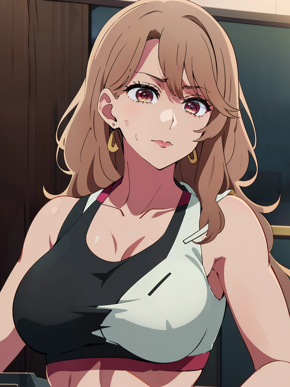 Anime girl with long hair, ((((sports bra)))), anime moe art style, Anime visuals of cute girls, Anime Best Girl, marin kitagawa fanart, [[[[grinning evily]]]], pretty anime girl, Smooth Anime CG Art, Seductive Anime Girl, charming anime girls, Cute anime girl, portrait of cute anime girlbabes, Cunning smile, Shining eyes, big boobs,