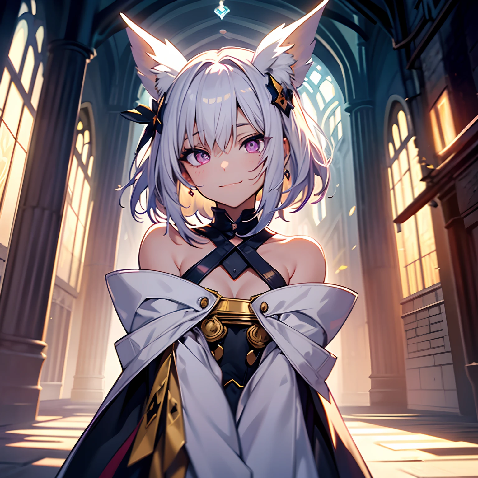 moth girl, short silver hair, smirk, four arms, milf, style anime, purple eyes, moth wings, waifu, Portrait of Emma Stone, fauxhawk haircut, in nitgh, badass, proud, cold bright eyes, warpaint, dark church ruin, cold sunset, majestic heroic pose, D&D, Intricate, abstract, patterns, highly detailed, illustrative, vibrant, painterly, epic, majestic, magical, fantasy art, cover art, dreamy, masterpiece, award-winning, sticker, fantasy, dreamy, vector illustration, 2d flat, centered, professional, sleek, modern, minimalist, graphic, line art, vector graphics