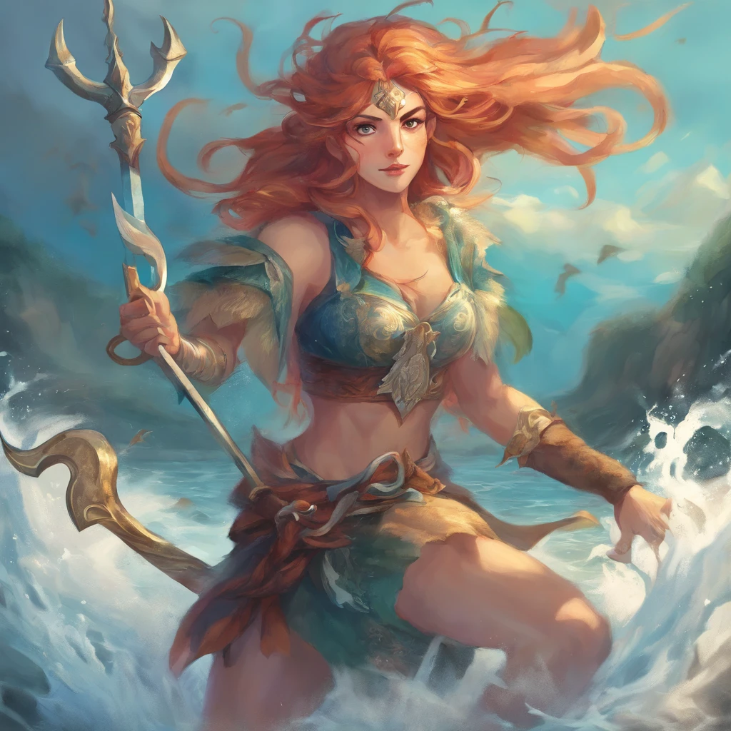 triton, mulher, cabelos cinza com mechas escuras, segurando espada, Stretching out your hand, controlando agua, mar, Arctic