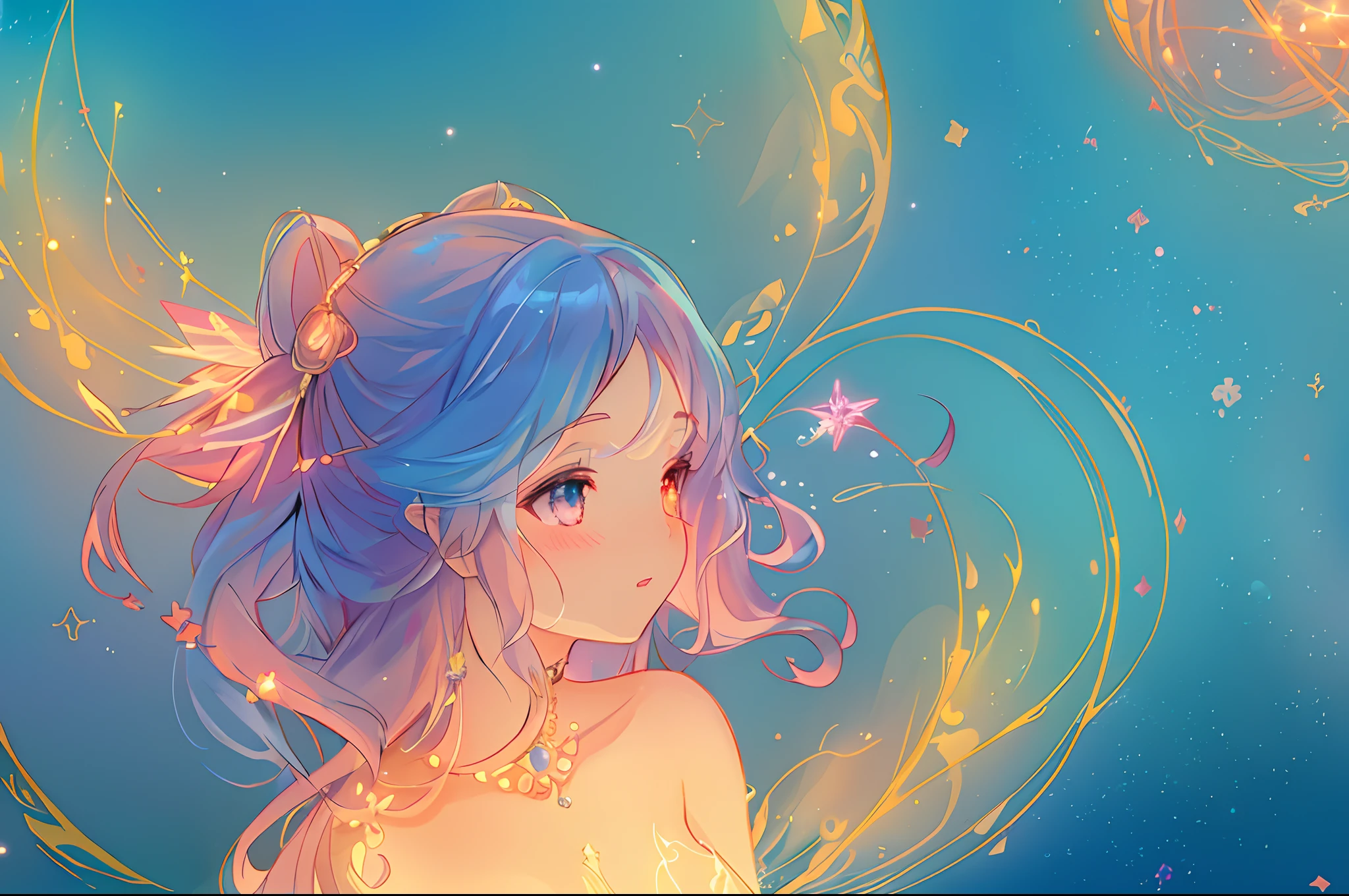 anime, princess flowing gown, glowing ethereal hair, anime girl with cosmic hair, beautiful young wind spirit, beautiful anime art style, beautiful digital illustration, inspired by Glen Keane, inspired by Lois van Baarle, disney art style, glowing aura around her, jen bartel, glowing lights, (masterpiece, best quality), sharp focus, 8k resolution, intricate detail, highly detailed, swirling lines of light, magical lights, whimsical, magical, fantasia background, pastel colors, beautiful girl, golden ratio, perfection, beautiful face, sparkling detailed eyes