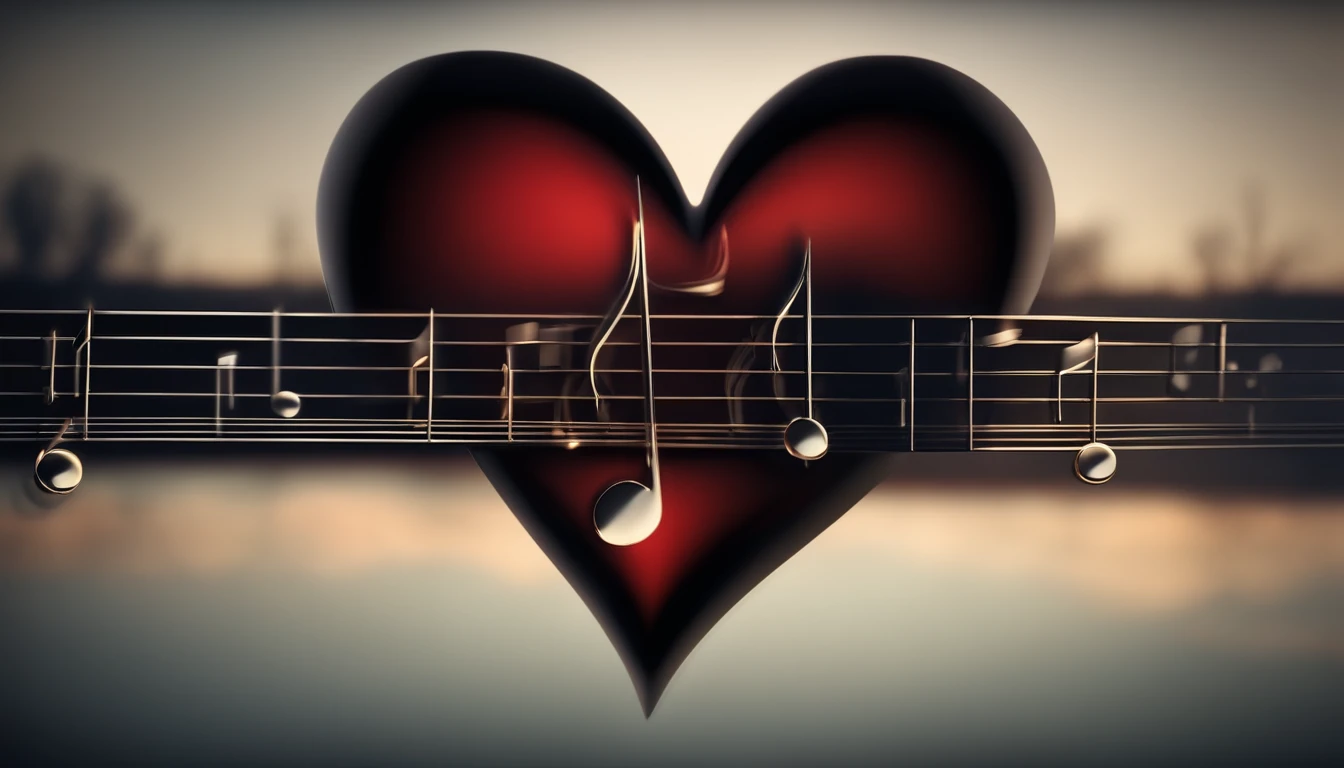 heart with musical waves, in black background and vibrant colors