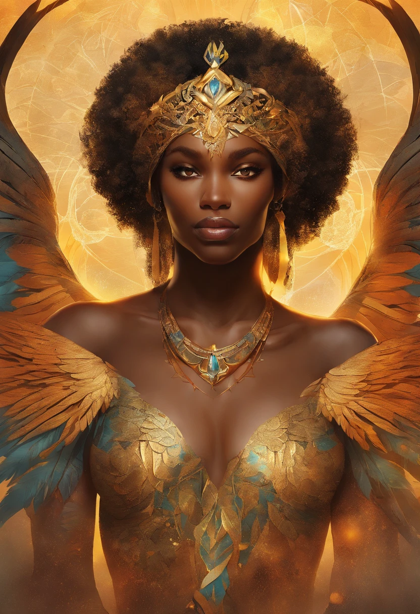 An 8K high-definition portrait of an African black man, anjo de 18 anos, de corpo inteiro, beleza do Deus Ebano, beleza de um deus, muito bonito ((Um homem africano negro, anjo)) A black angel man with several majestic wings, cabelos longos e cacheados, Deus do Mar, Deus do Oceano, Luthien, arte de deus, Deus da mitologia grega, Deus da Lua, Deus do amor e da paz, deus bonito, Mitologia do Deus da Terra, o deus Eros, Um retrato impressionante de um deus, Frank Kelly Freas, Estilo Karol Bak, ((beautiful face)), Ultra Definition, melhor qualidade, 32k ultra | | | | | ||, Ultra HD | | | | | |