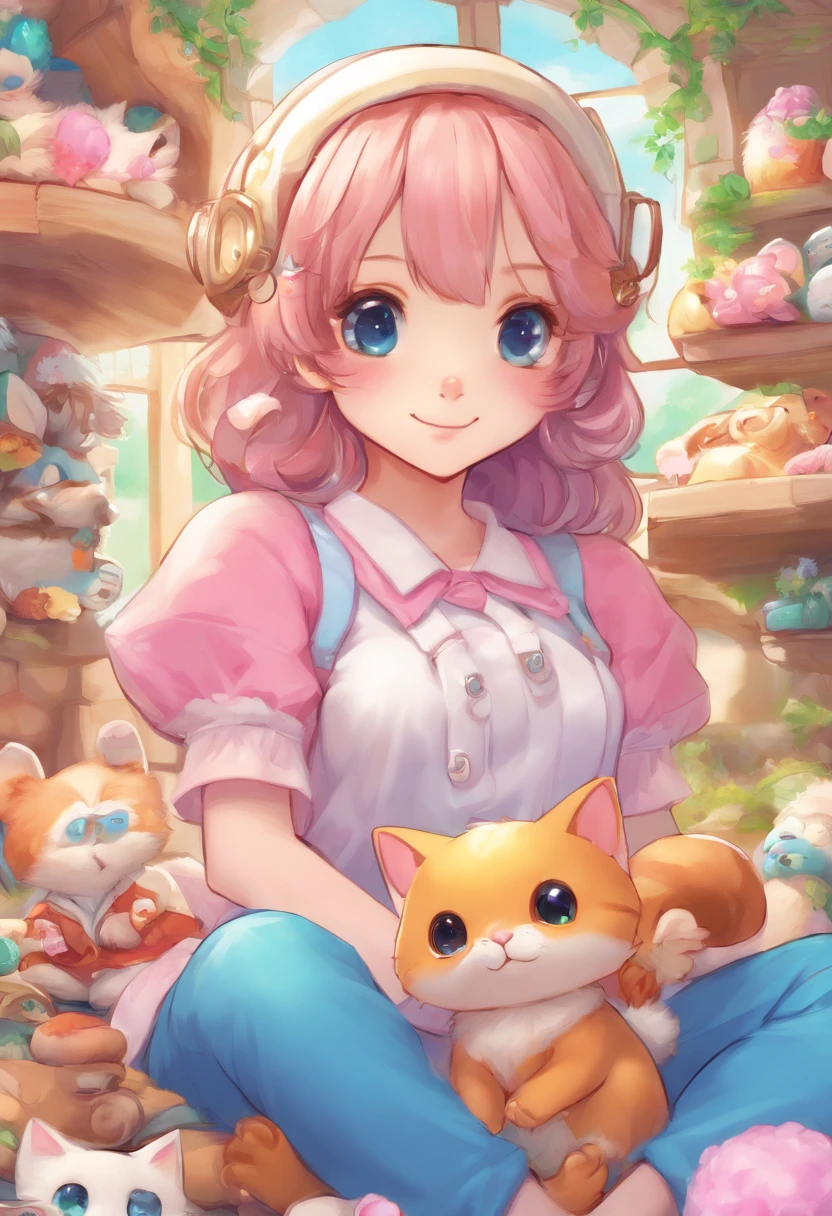 Anime girl with lots of stuffed animals and cats, cute detailed digital art, Poe Ryan Yee, Beautiful Art Style, Adorable Digital Painting, beautiful digital art, Cute detailed illustration, digital anime illustration, 3D rendering of official art, Official art of high detail, Official illustration of the character, anime stylized, kawaii hq render, pokemon art style, cute illustration, detailed fan art