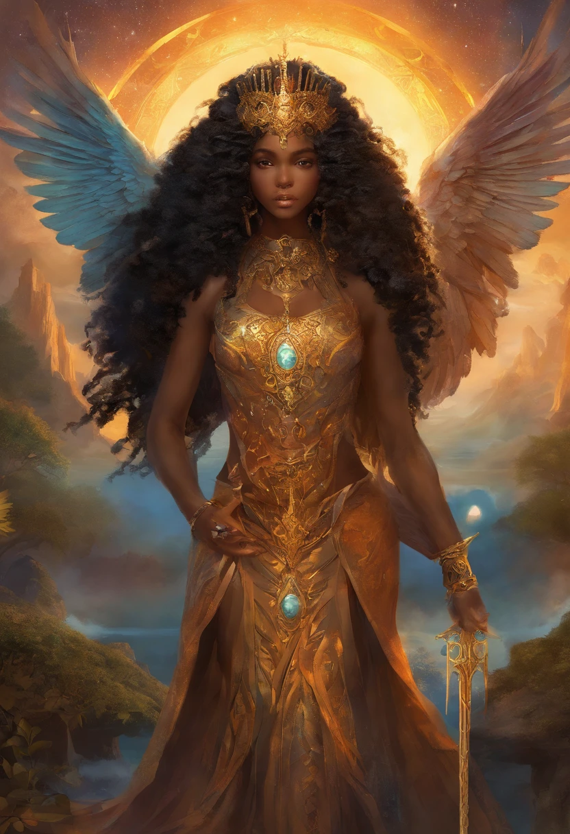 An 8K high-definition portrait of an African black man, anjo de 18 anos, de corpo inteiro, beleza do Deus Ebano, beleza de um deus, muito bonito ((Um homem africano ?????,  anjo)) A black angel man with several majestic wings, cabelos longos e cacheados, Deus do Mar, Deus do Oceano, Luthien, arte de deus, Deus da mitologia grega, Deus da Lua, Deus do amor e da paz, deus bonito, Mitologia do Deus da Terra, o deus Eros, Um retrato impressionante de um deus, Frank Kelly Freas, Estilo Karol Bak, ((beautiful face)), Ultra Definition, melhor qualidade, 32k ultra | | | | | | ||, Ultra HD | | | | | | |