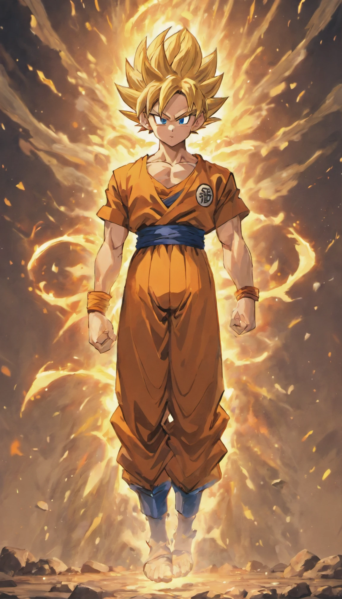 Goku Dragon Ball Super , full body, colored, illustration, soft lighting, soft details, painting oil on canvas, octane render, HDR, trending on artstation, 4k, 8k, HD