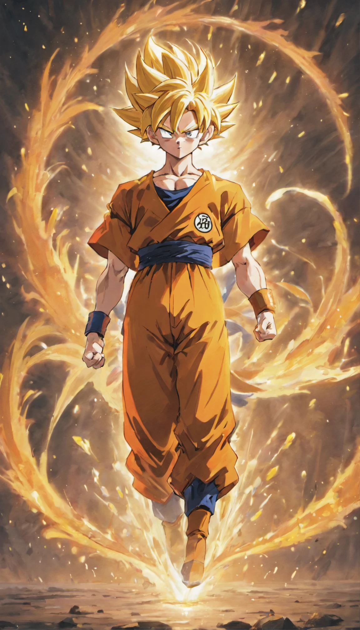 Goku Dragon Ball Super , full body, colored, illustration, soft lighting, soft details, painting oil on canvas, octane render, HDR, trending on artstation, 4k, 8k, HD