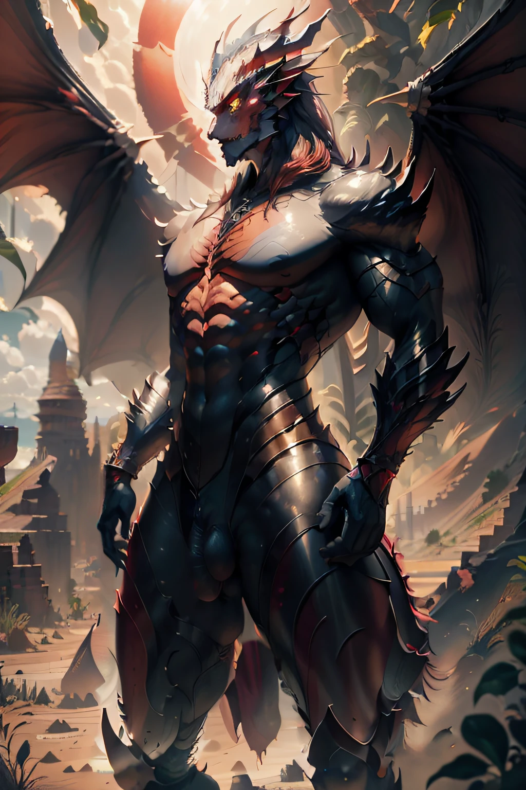 A close up of a dragon with a large wing and a large body - SeaArt AI