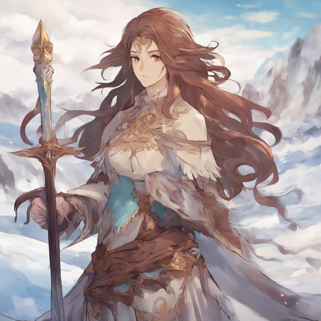 estilo anime, sereia com pernas, cabelos cinza, uma mecha grande e escura no cabelo, segurando espada, stretching out the open hand, Arctic, frigid landscape, imagem fria