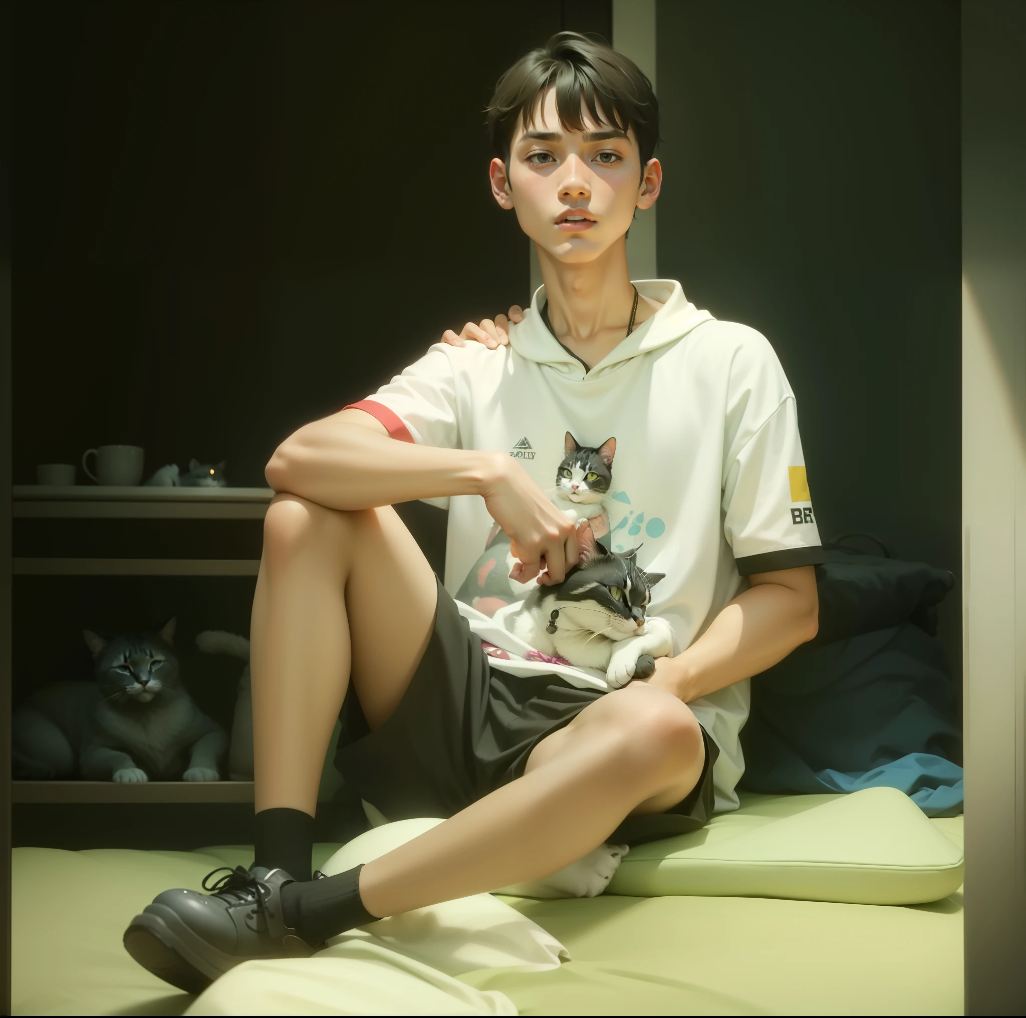 Real face boy with cat change background