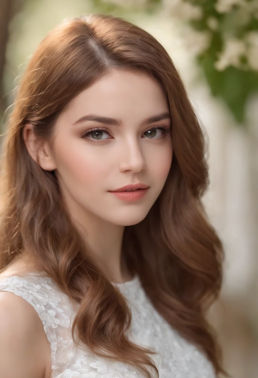 High resolution, La mejor calidad, Obra maestra, ultra-high def, ultra-high def, ultra realista, ..3D, anime, 插圖, solamente, Very beautiful and cute woman in her twenties, Lleva un vestido largo de minifalda floral blanco claro y agita sus alas, Su cabello se mueve, cuerpo completo, Maravillosas proporciones perfectas, shiny light brown medium hair, Corte de capa alta, Peinado de salmonete, ojos azules brillantes, feliz, bashful