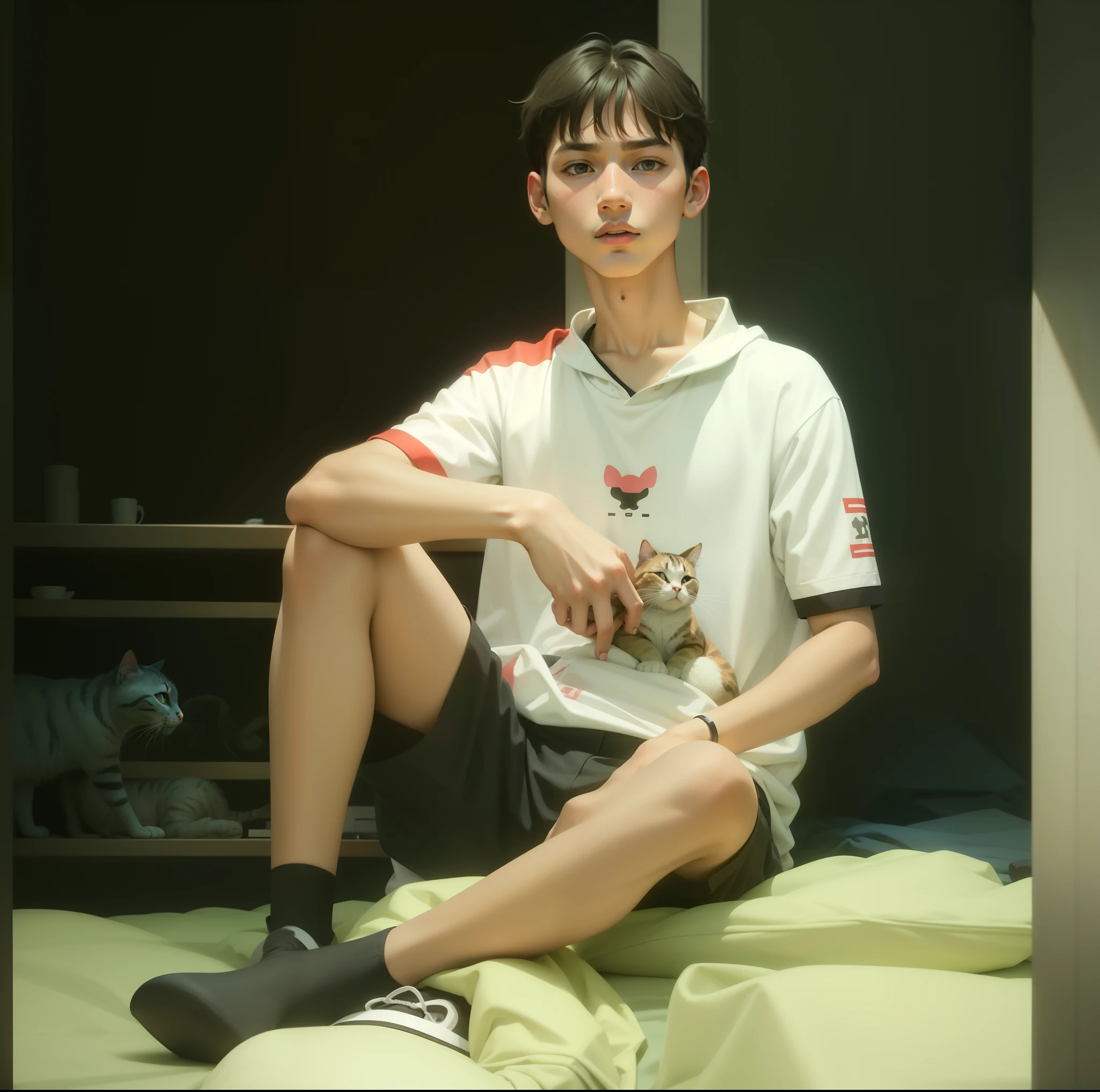 Real face boy with cat change background