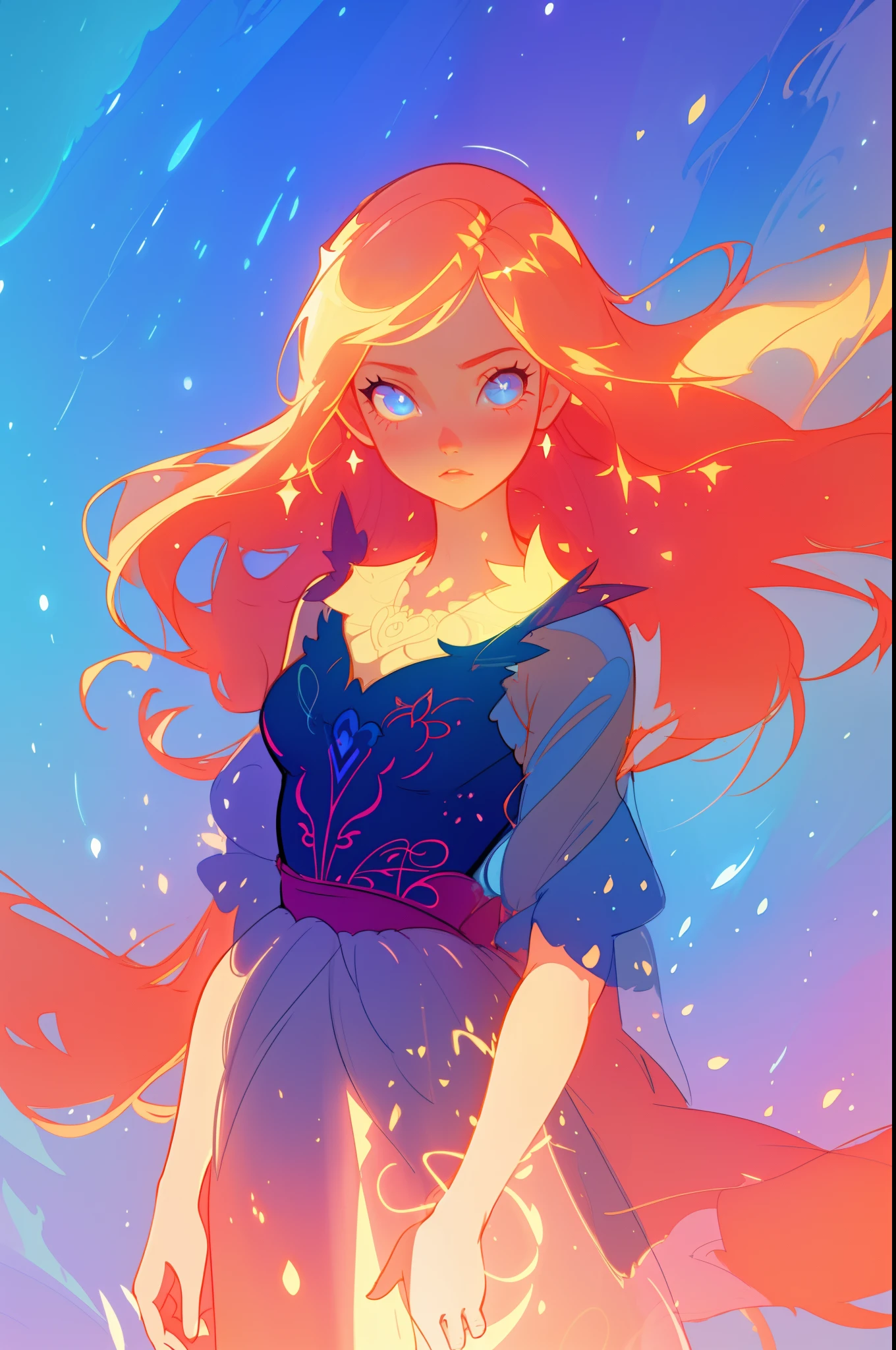 beautiful anime girl in glowing intricately designed ballgown, inspired by Glen Keane, inspired by Lois van Baarle, disney art style, by Lois van Baarle, glowing aura around her, by Glen Keane, jen bartel, glowing lights! digital painting, flowing glowing hair, glowing flowing hair, beautiful digital illustration, fantasia background, whimsical, magical, fantasy, beautiful face, ((masterpiece, best quality)), intricate details, highly detailed, sharp focus, 8k resolution, sparkling detailed eyes, liquid watercolor