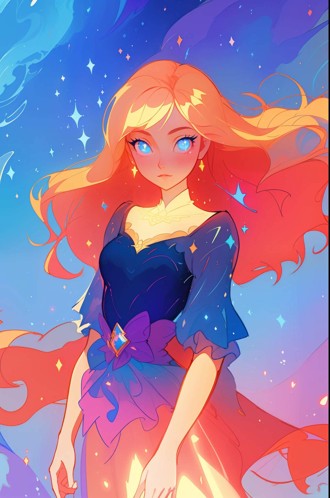 beautiful anime girl in an intricately designed layered ballgown, inspired by Glen Keane, inspired by Lois van Baarle, disney art style, by Lois van Baarle, glowing aura around her, by Glen Keane, jen bartel, glowing lights! digital painting, flowing glowing hair, glowing flowing hair, beautiful digital illustration, fantasia background, whimsical, magical, fantasy, beautiful face, ((masterpiece, best quality)), intricate details, highly detailed, sharp focus, 8k resolution, sparkling detailed eyes, liquid watercolor