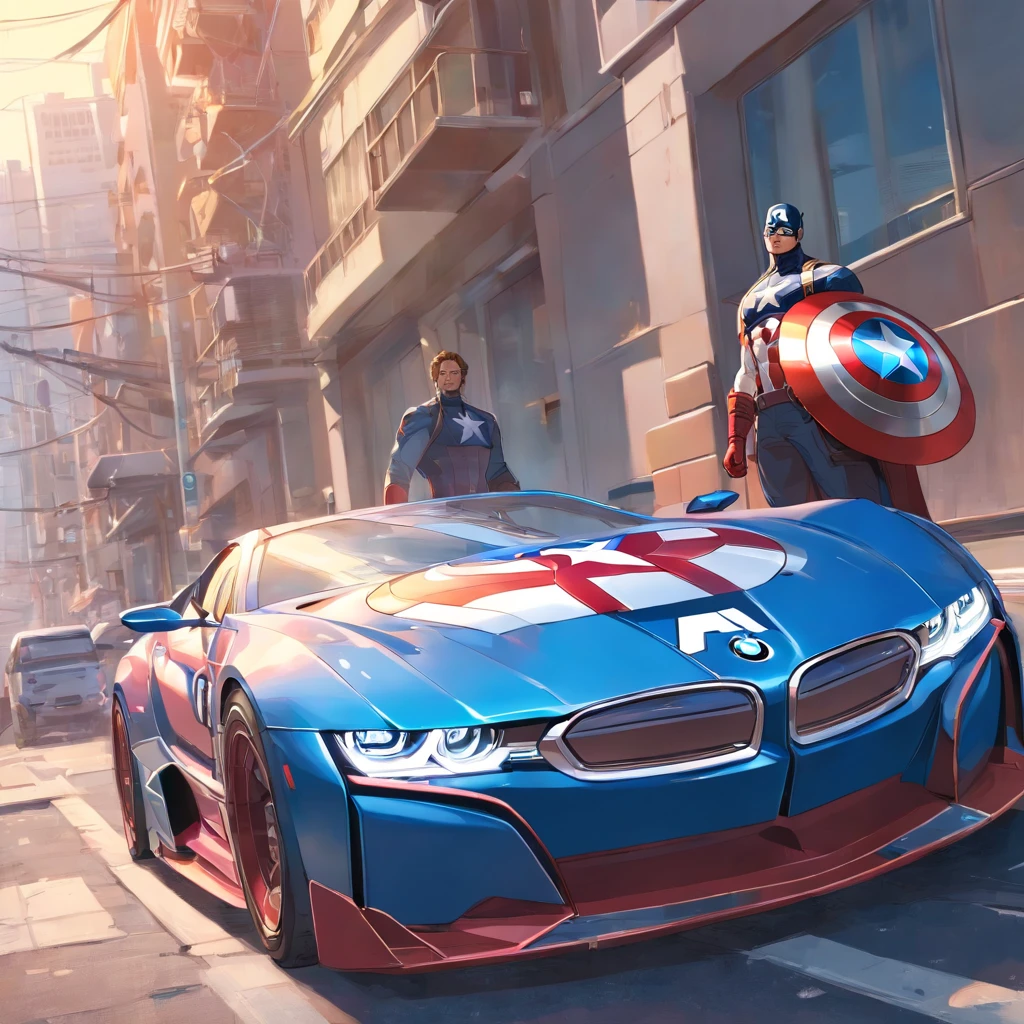 A captain america inspired Bmw car, highly detailed