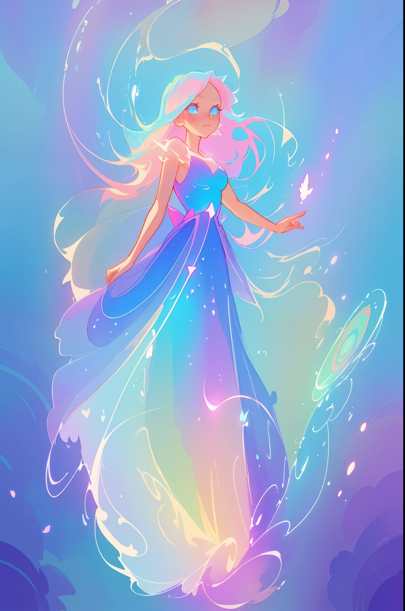 beautiful anime girl in glowing dress, inspired by Glen Keane, inspired by Lois van Baarle, disney art style, by Lois van Baarle, glowing aura around her, by Glen Keane, jen bartel, glowing lights! digital painting, flowing glowing hair, glowing flowing hair, beautiful digital illustration, fantasia background, whimsical, magical, fantasy, beautiful face, ((masterpiece, best quality)), intricate details, highly detailed, sharp focus, 8k resolution, sparkling detailed eyes, liquid watercolor