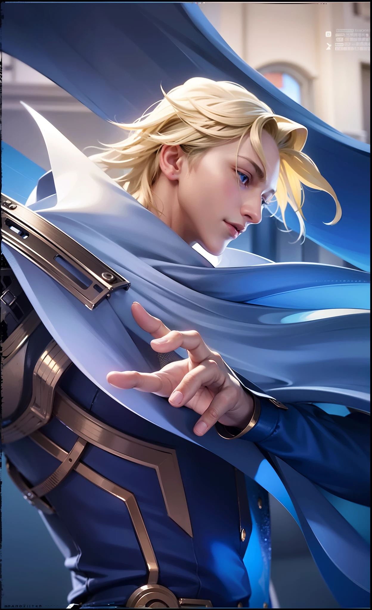 masculine male, masterpiece, ((perfect eyes)) best quality, (semirealism:1.9), beautiful lighting, (extremely detailed CG unity 4k fhd wallpaper), High Detail, Sharp focus, dramatic outdoors, 1 boy ,19 years old, white hair, light purpel eyes, smile.