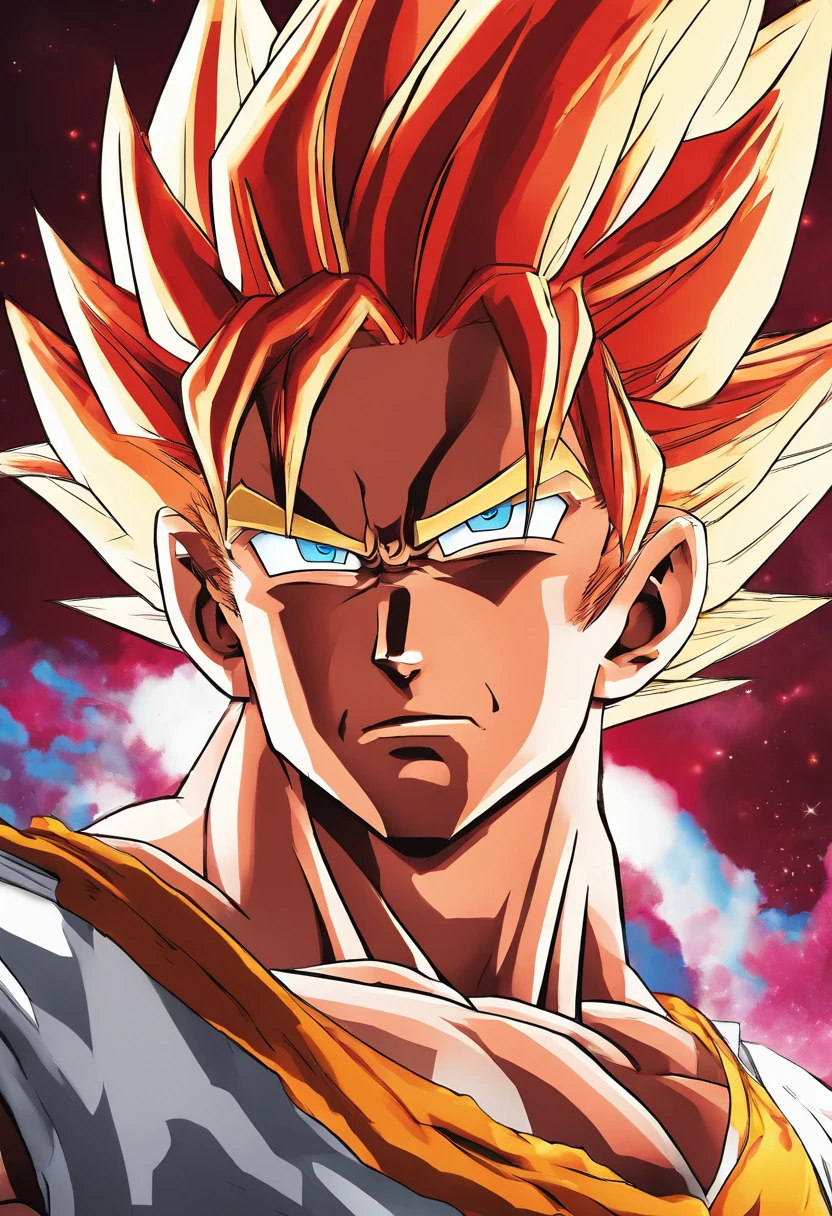 Gogeta Super Saiyan, red hair, Transformation Arms Crossed, battlefield, 8k uhd, gold